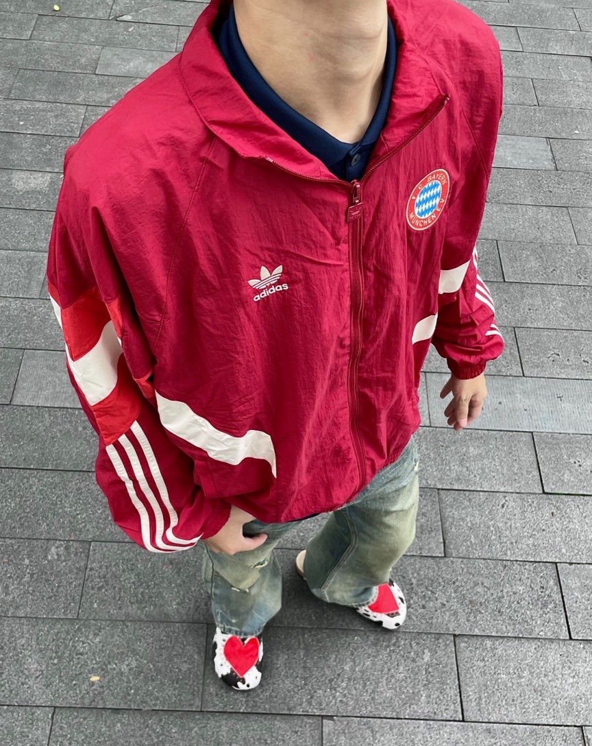 adidas x 拜仁慕尼黑 復古拼色立領運動外套（紅）