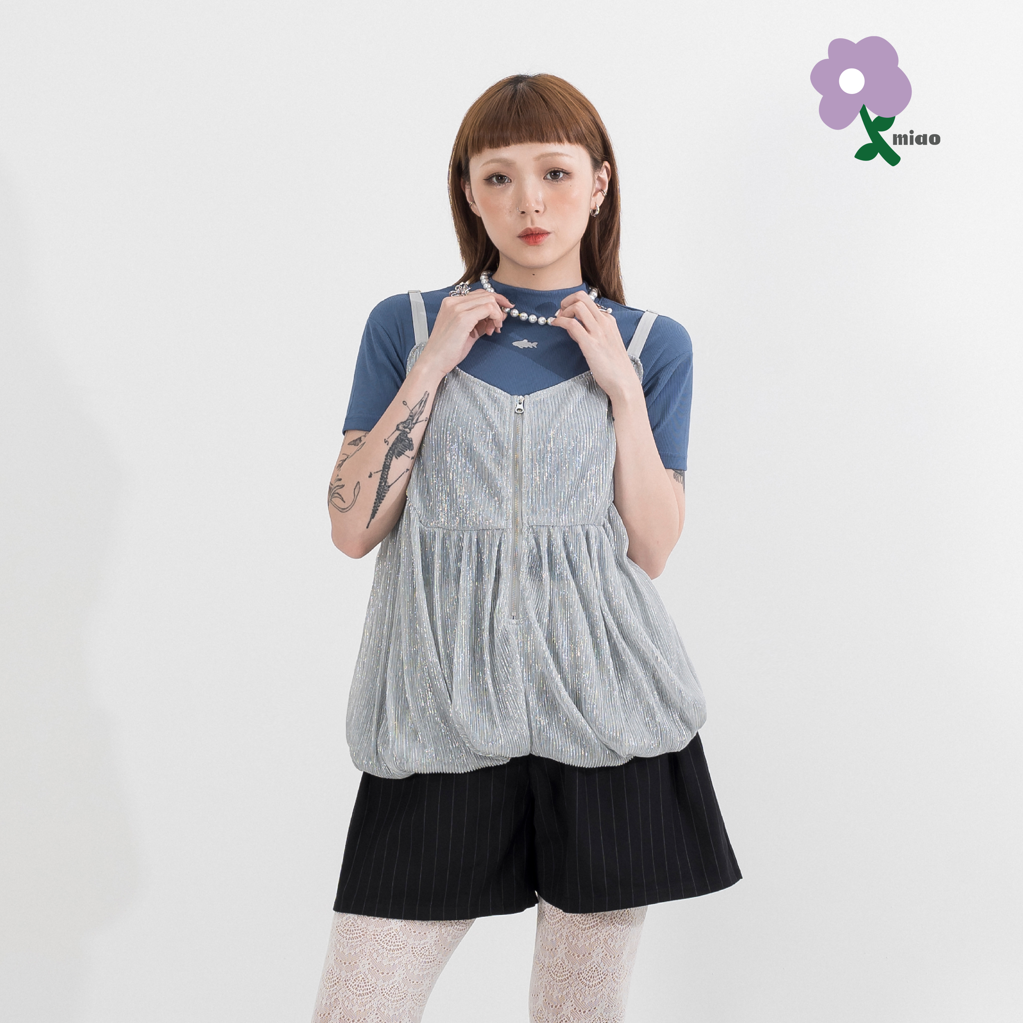 AGILITY MIAO Thin Shoulder Pleats Dress 細肩 壓褶 網紗洋裝裙 [M-SK8]