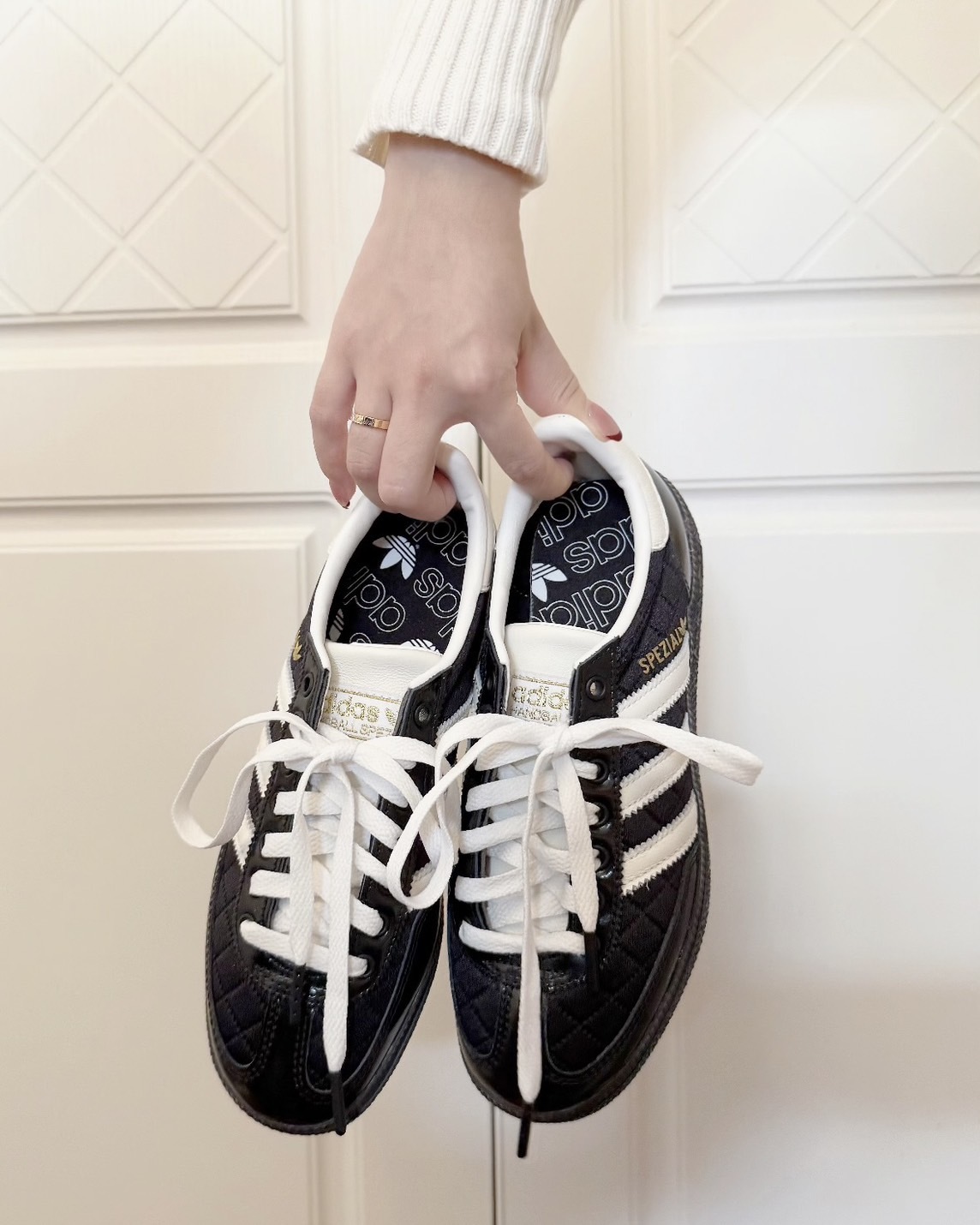 <小香風🤍>Adidas Originals Handball Spezial 小香風 菱格紋 漆皮 拼接 黑白