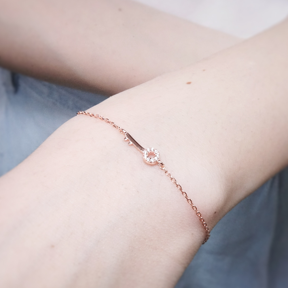 心扉之鑰 純銀手鍊 Taffy系列 925純銀 美鑽款 玫瑰金色 女生手鍊