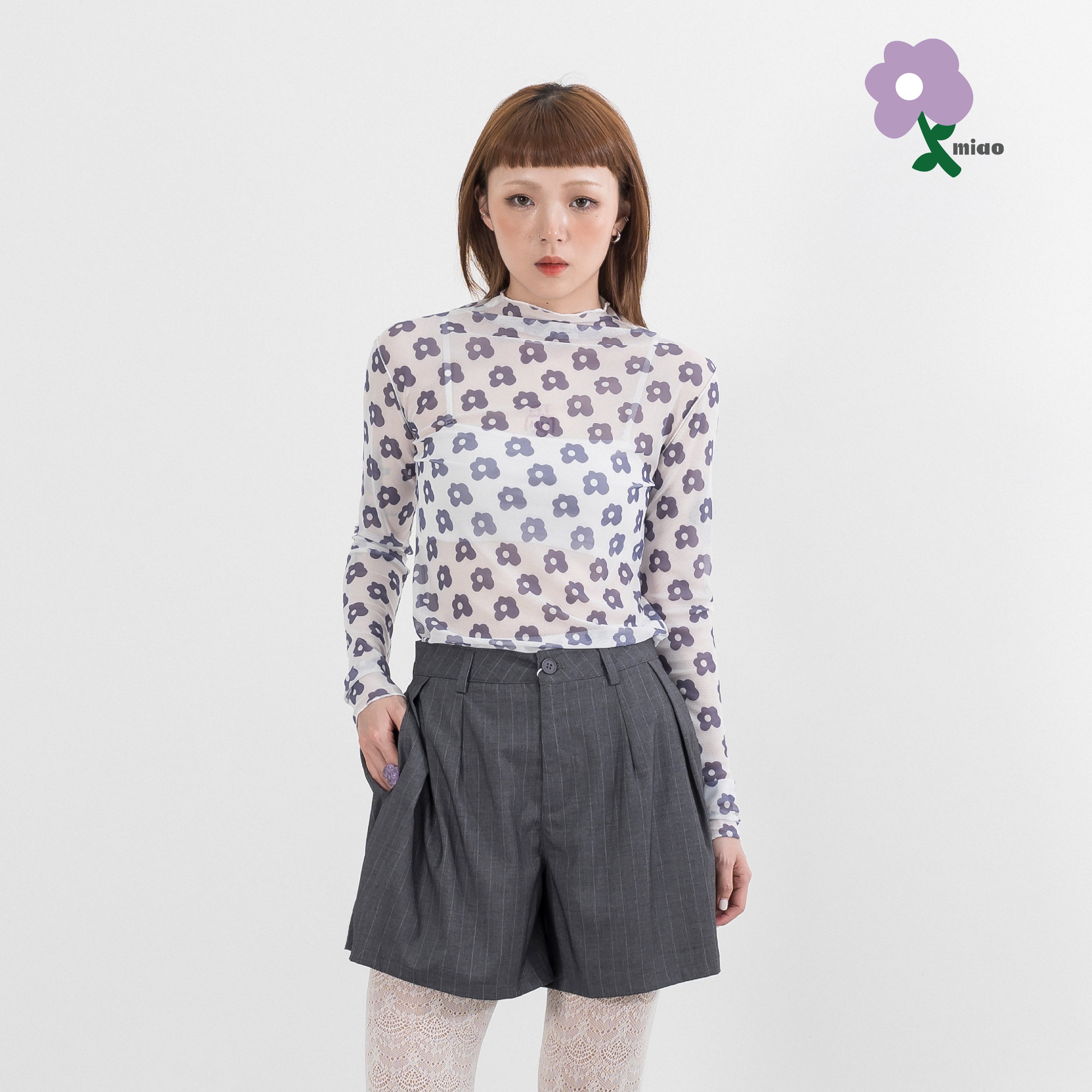 AGILITY MIAO Flowers Sheer Top 女裝 小花 內搭透膚 上衣  [M-F2]
