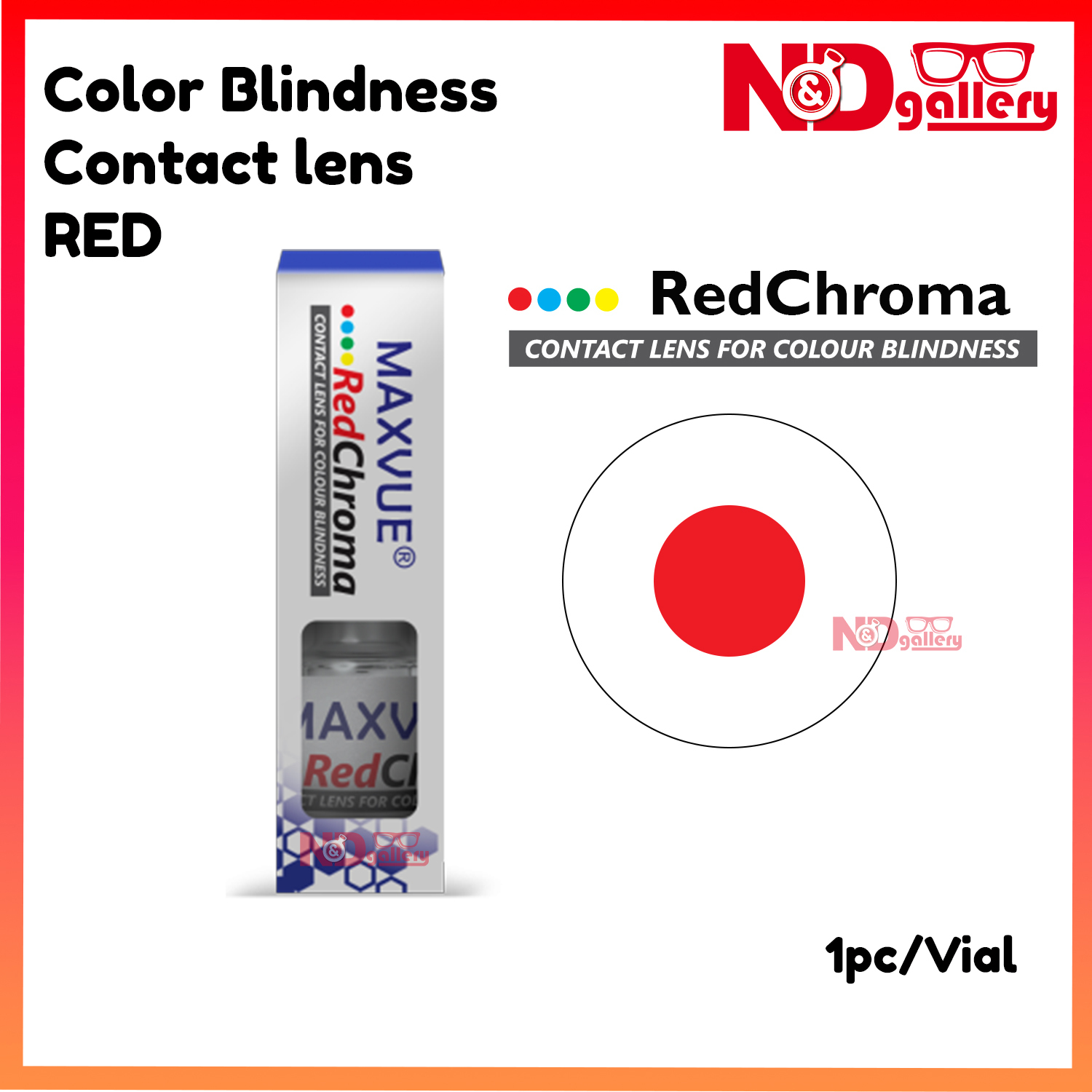 Maxvue RedChroma Colour Blindness Contact lens (RED) 1pc/Vial , ready stock