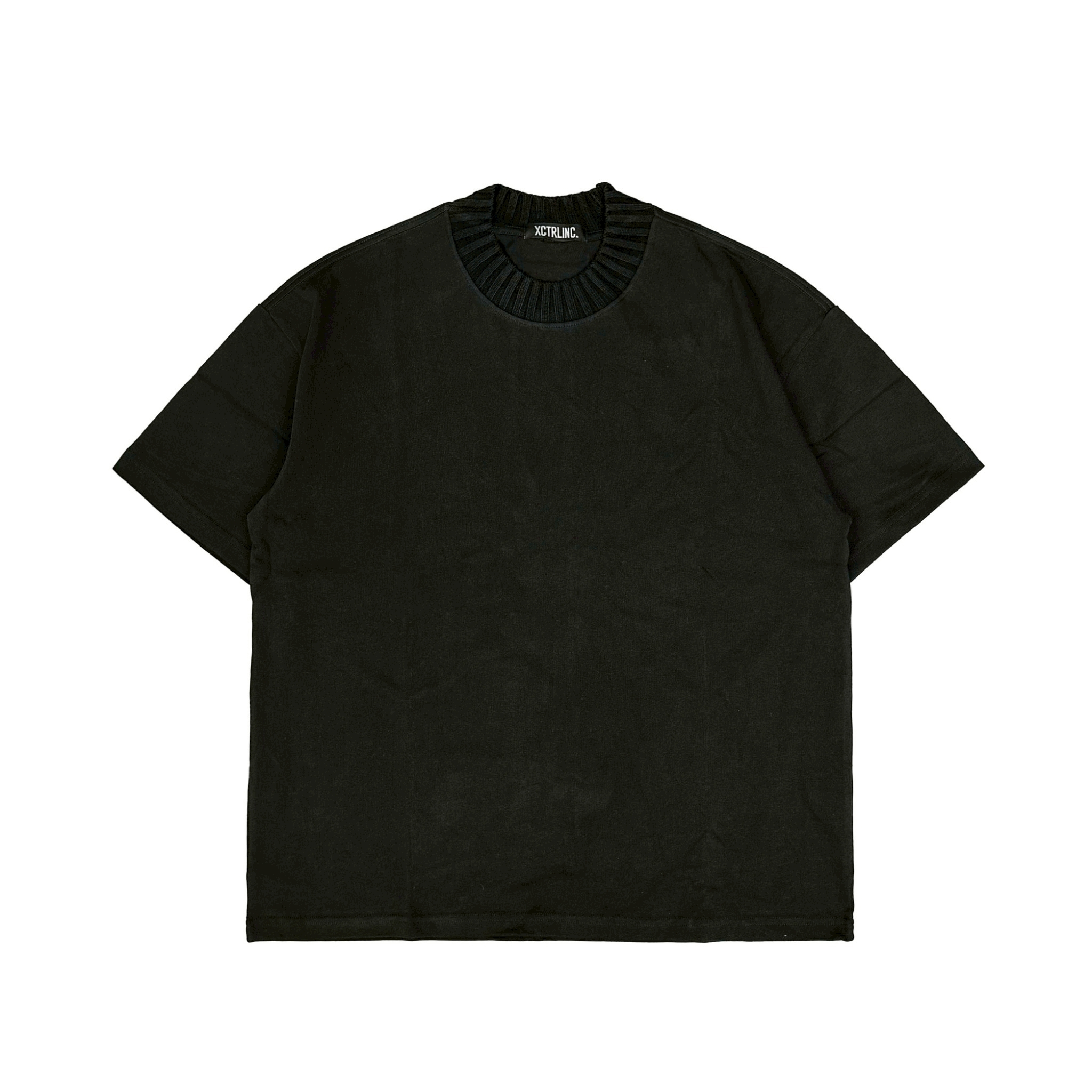 305克重磅編織半高領素T-黑