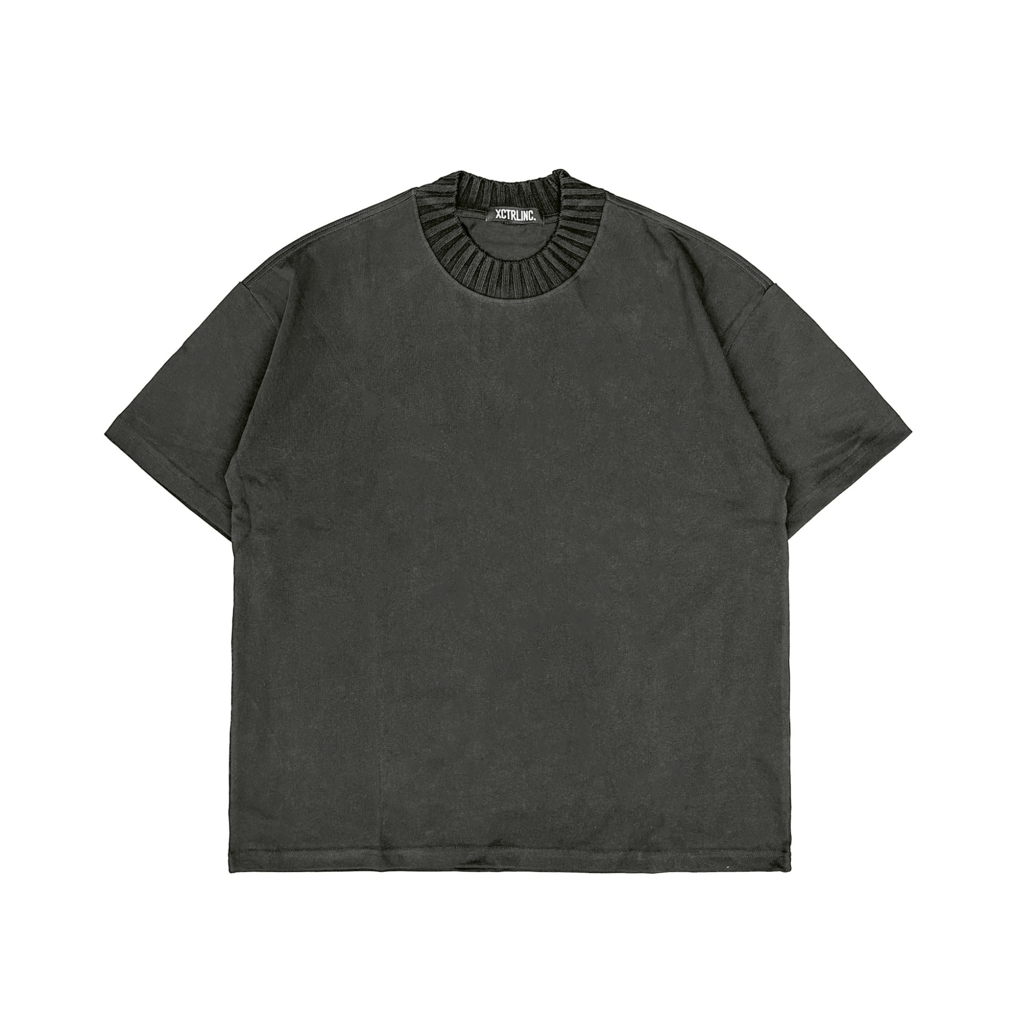 305克重磅編織半高領素T-灰