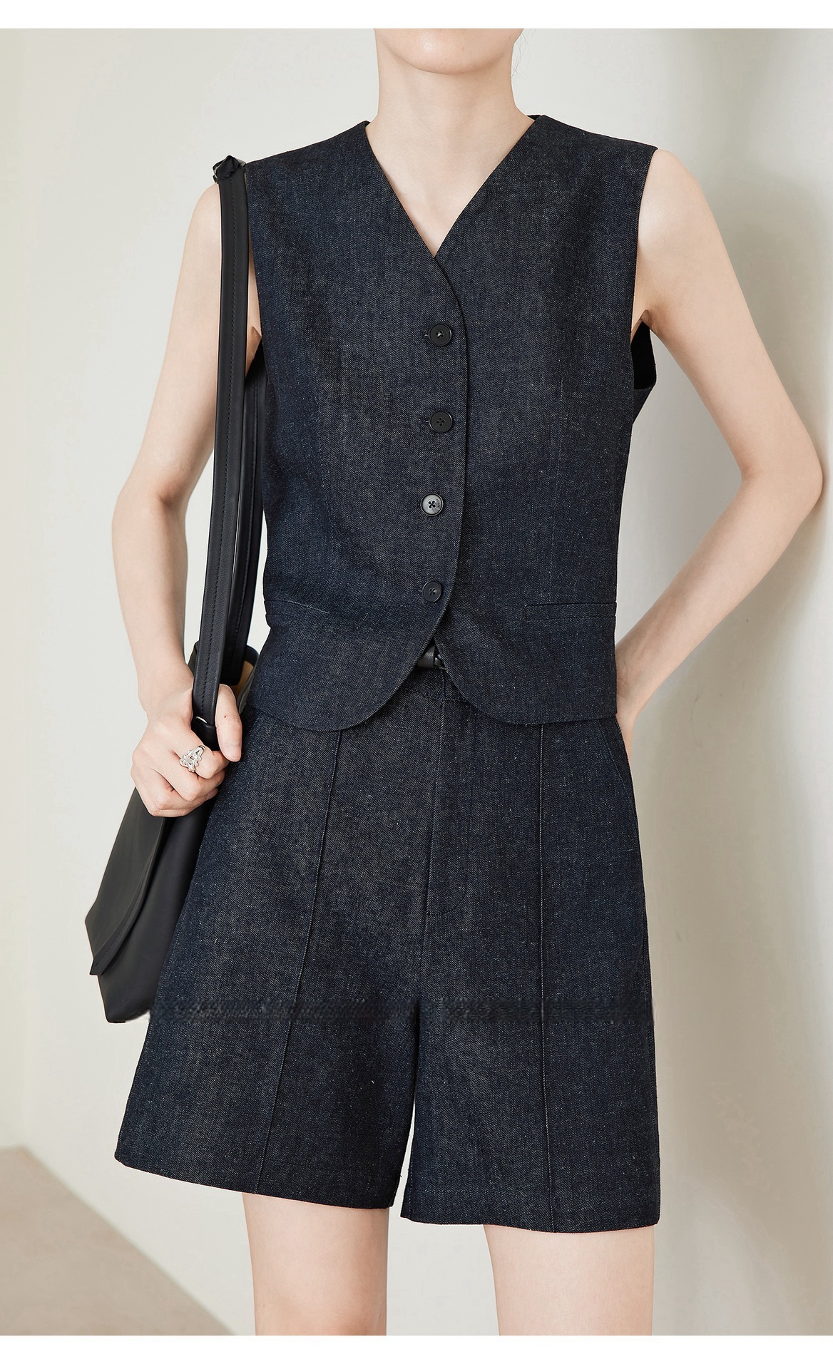 透氣抗皺 偽牛仔背心+五分褲(2件組)