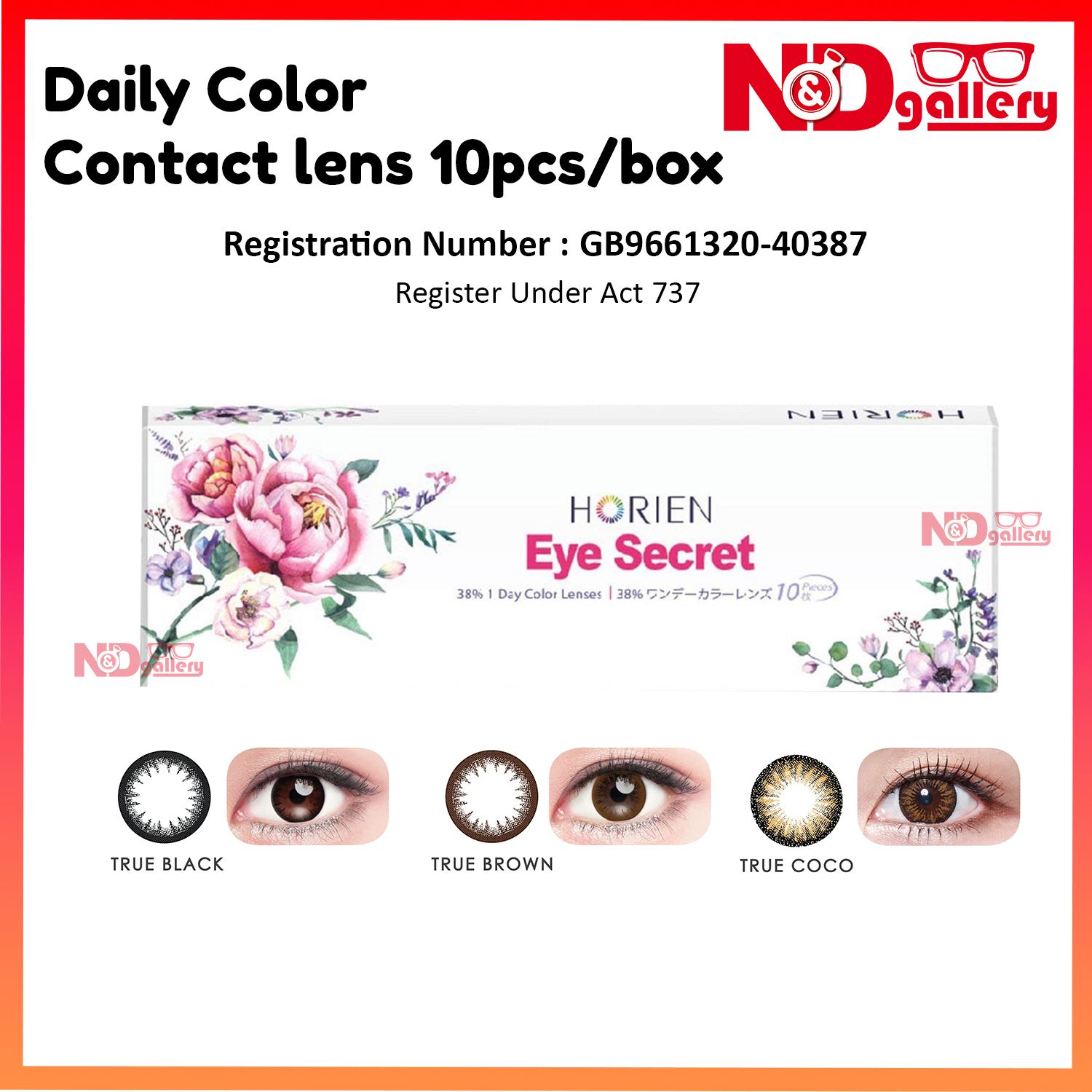 Horien 38% Daily Color Contact Lenses 10pcs/Box ( True brown , true black , true coco)