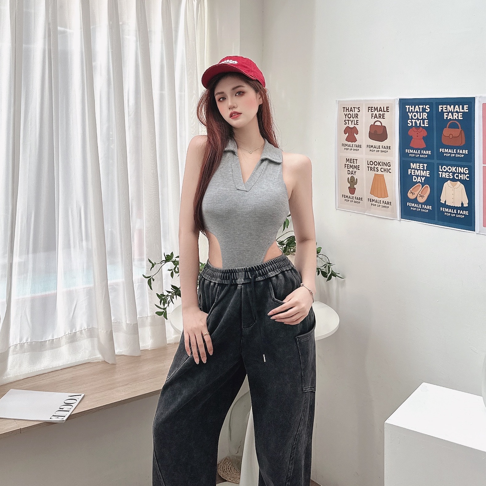 小鐵牌翻領胸墊連體衣/二色