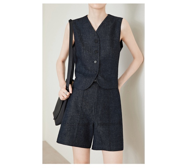 透氣抗皺 偽牛仔背心+五分褲(2件組)