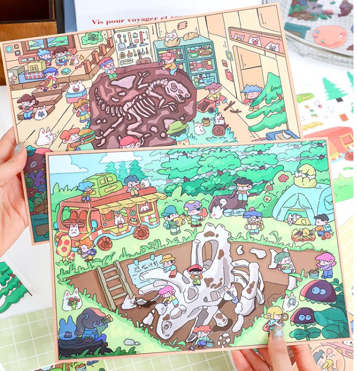 清货优惠 恐龙系列 3D微缩造景 大号 1套2张 205-206