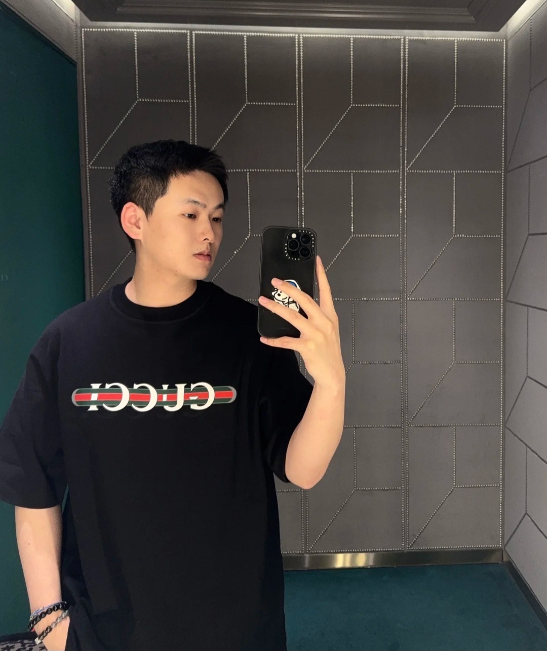 GG 黑色 經典藍綠logo Tee 成人款