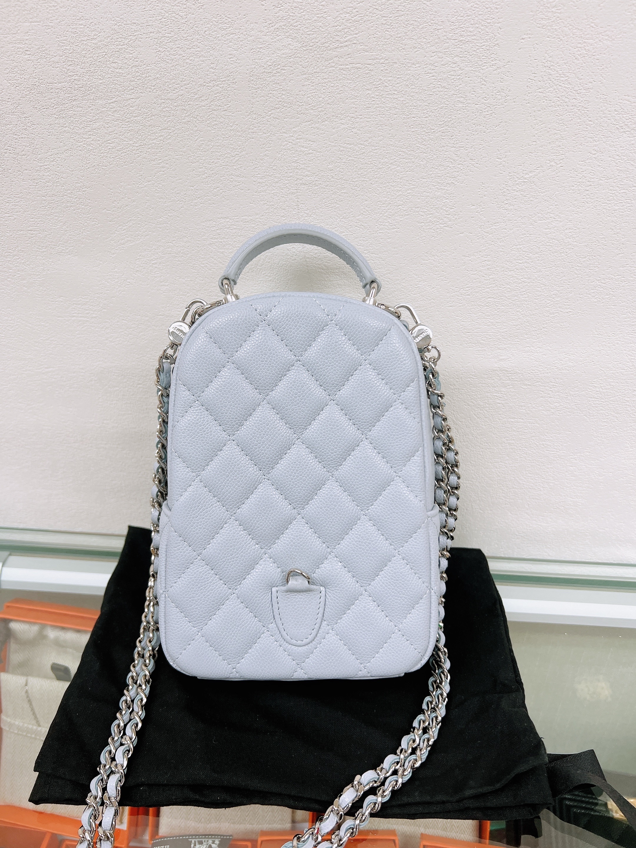 Chanel mini backpack (blue grey caviar)