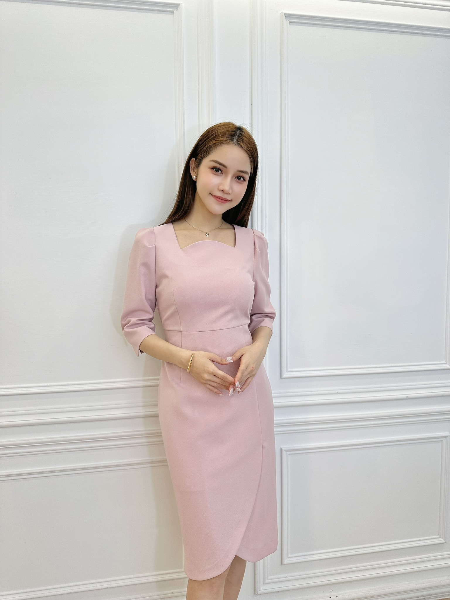 方弧領花苞裙洋