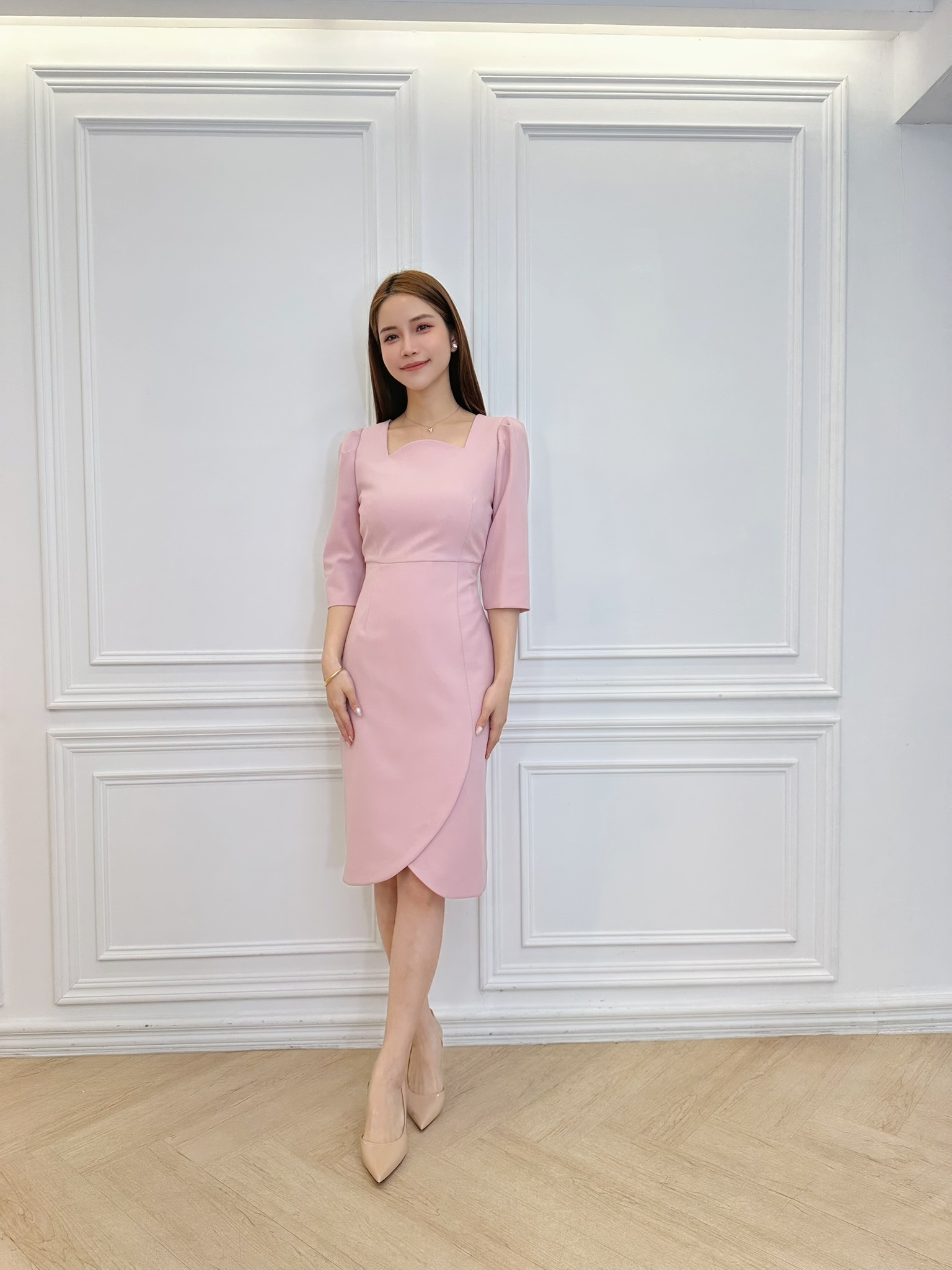 方弧領花苞裙洋