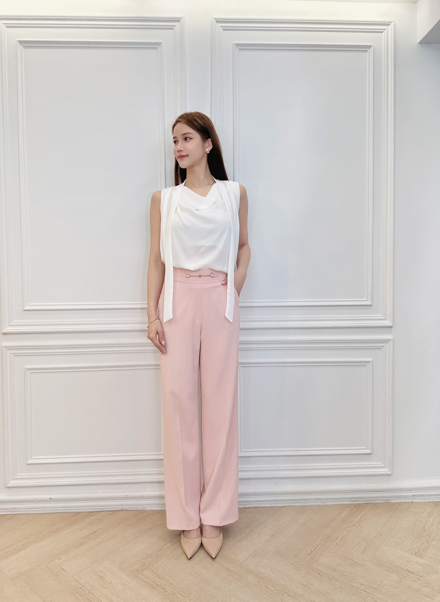 顯腿長鏈條腰帶長褲