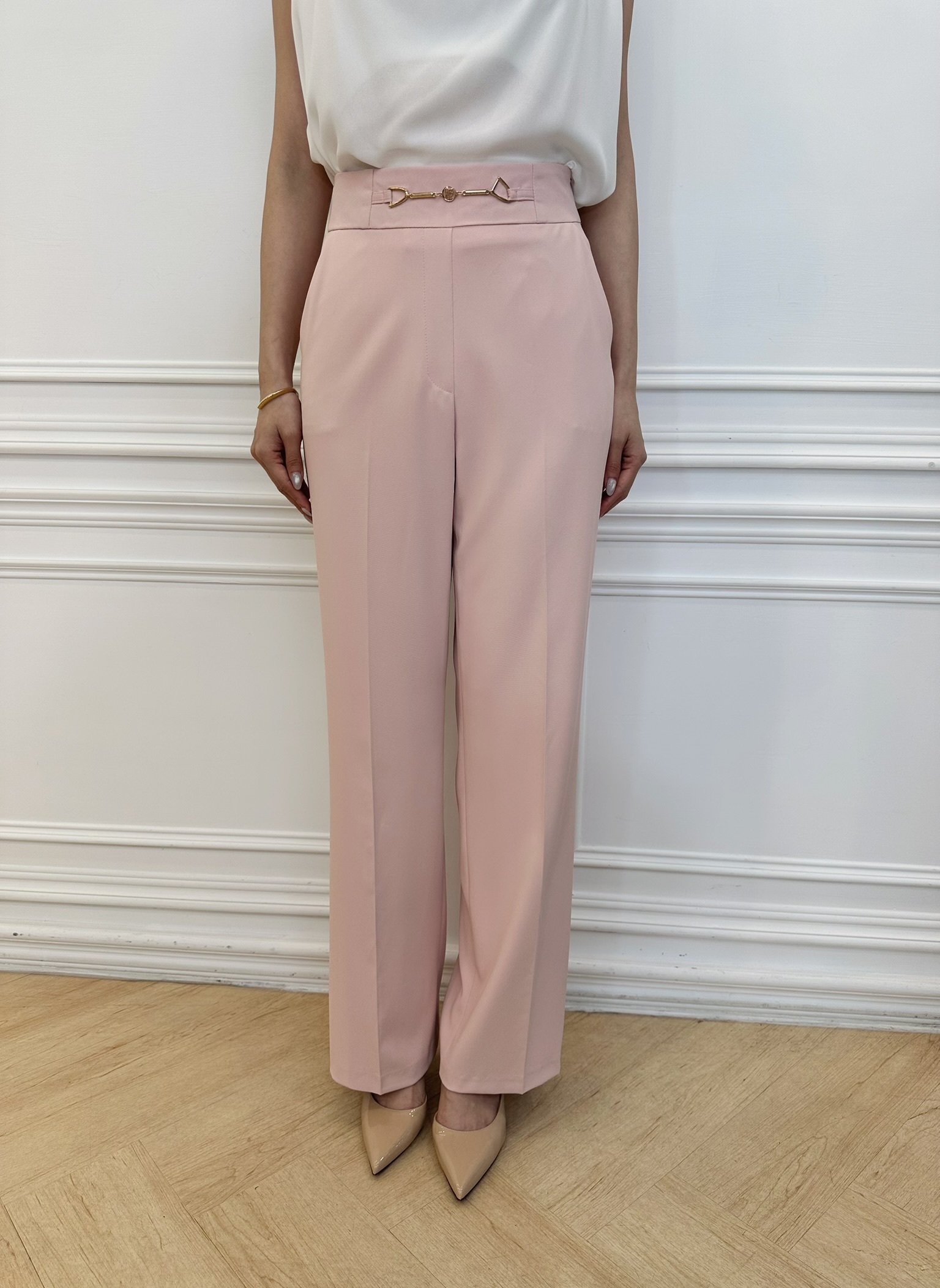 顯腿長鏈條腰帶長褲