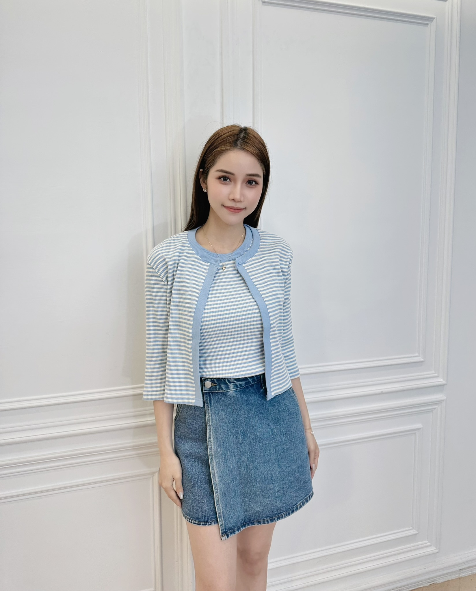 側鈕釦牛仔褲裙