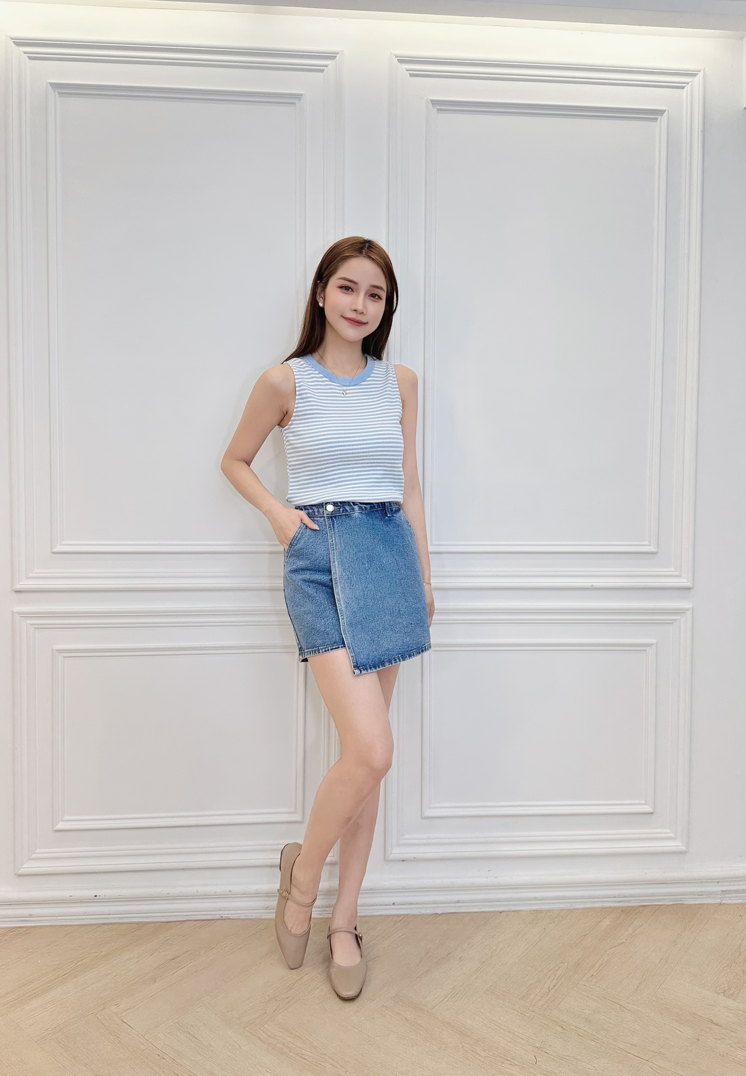 側鈕釦牛仔褲裙