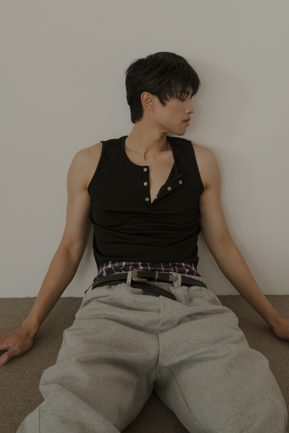 Pin Snap Henley Neck Vest #背心