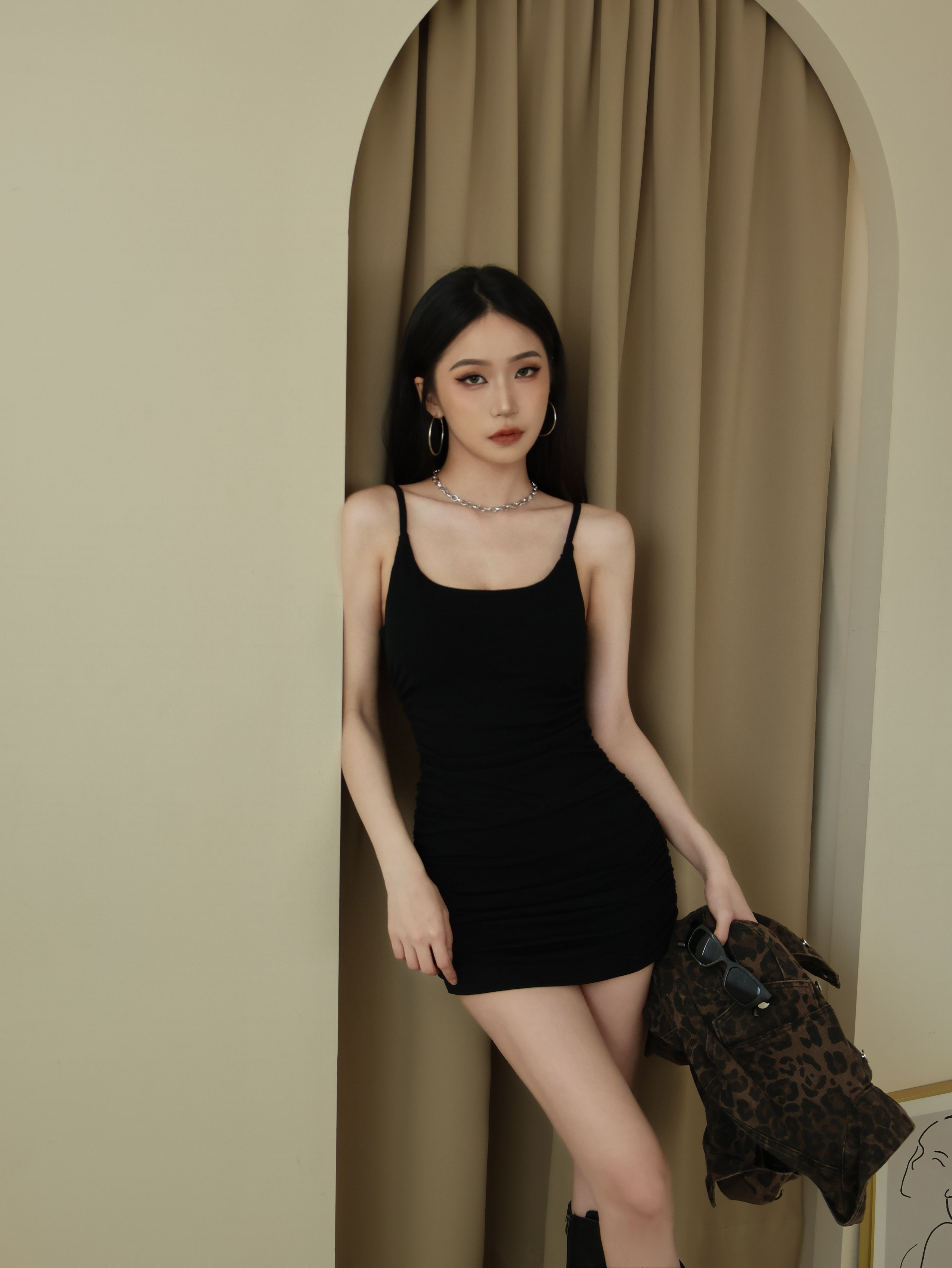 修身抓皺連身裙