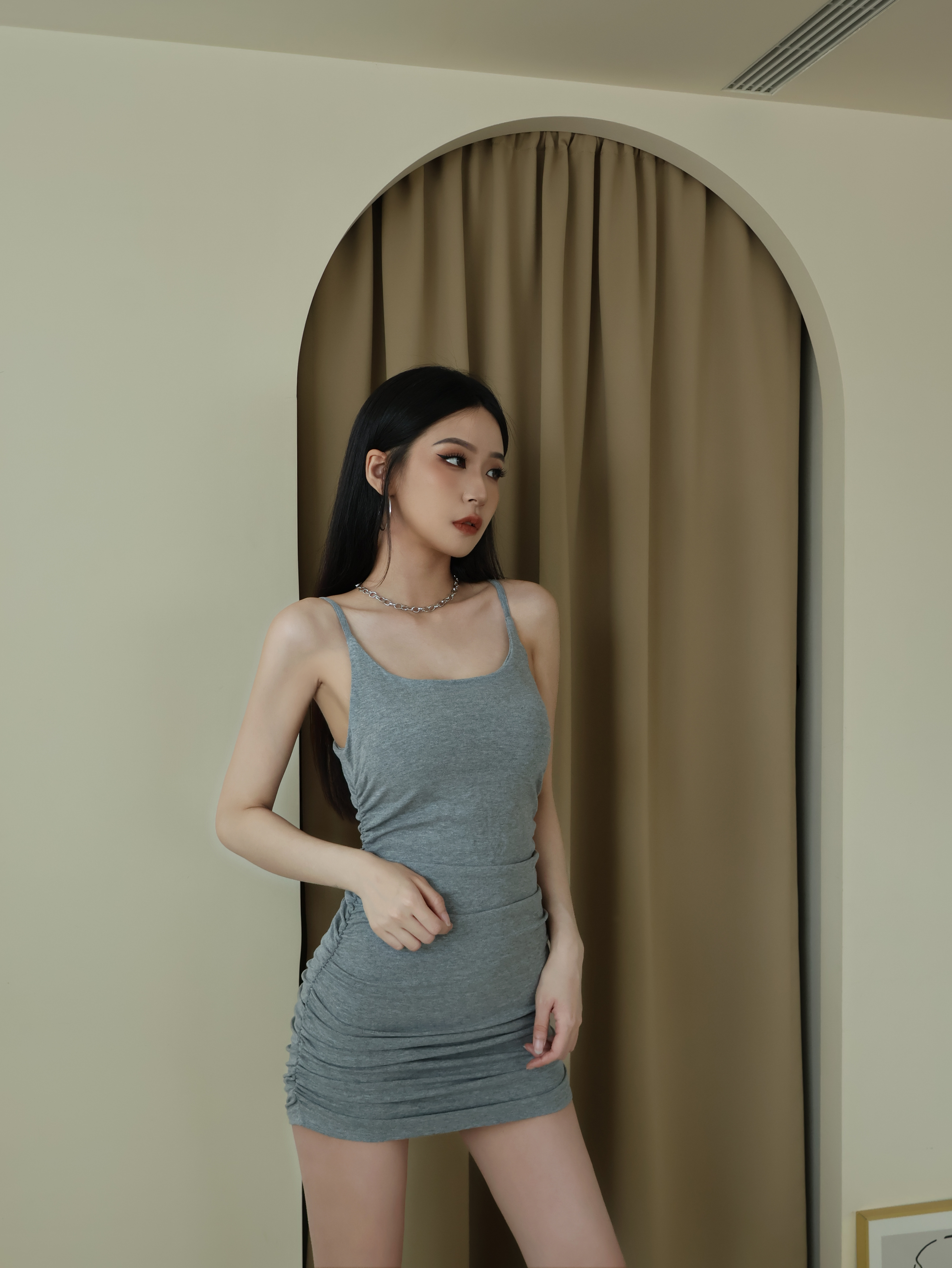 修身抓皺連身裙