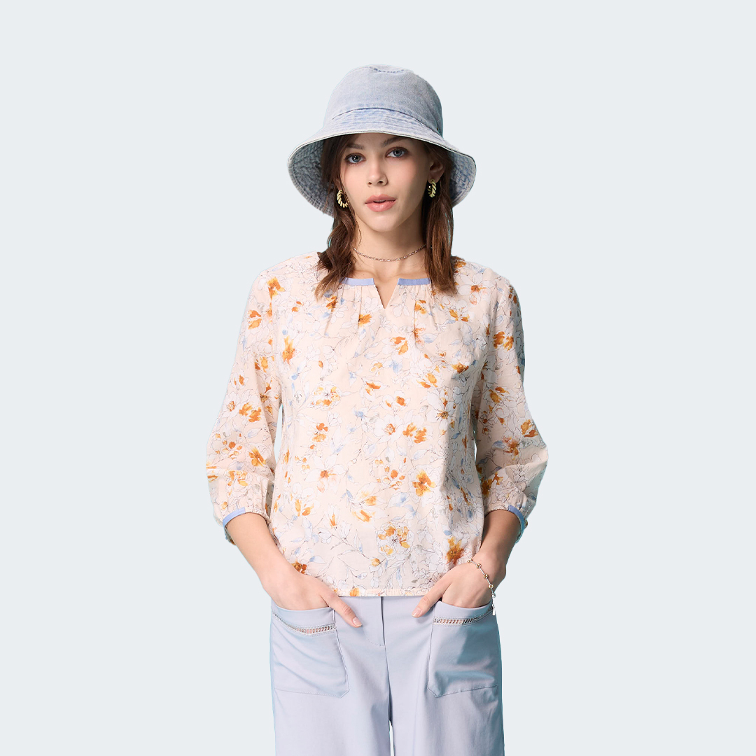 日式花紋純棉上衣