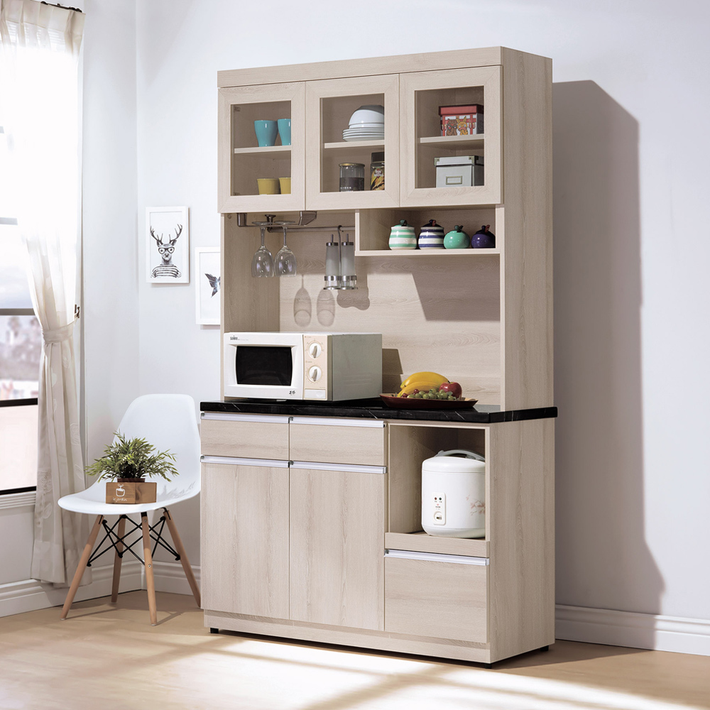 妮薇4尺石面收納高餐櫃/碗盤櫃/電器櫃(上座+下座)