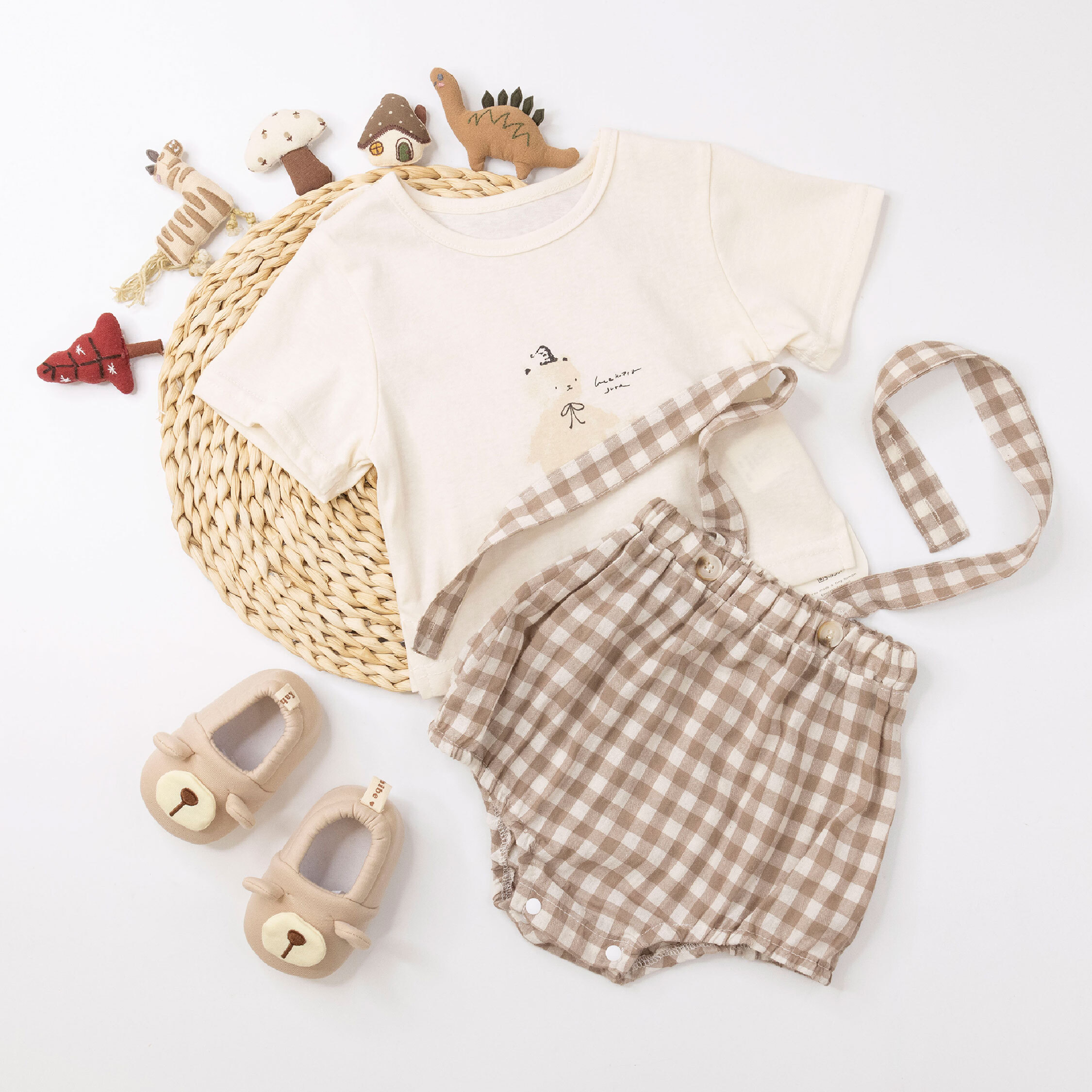 【JG0476】晚安泰迪熊格紋吊帶包屁套裝