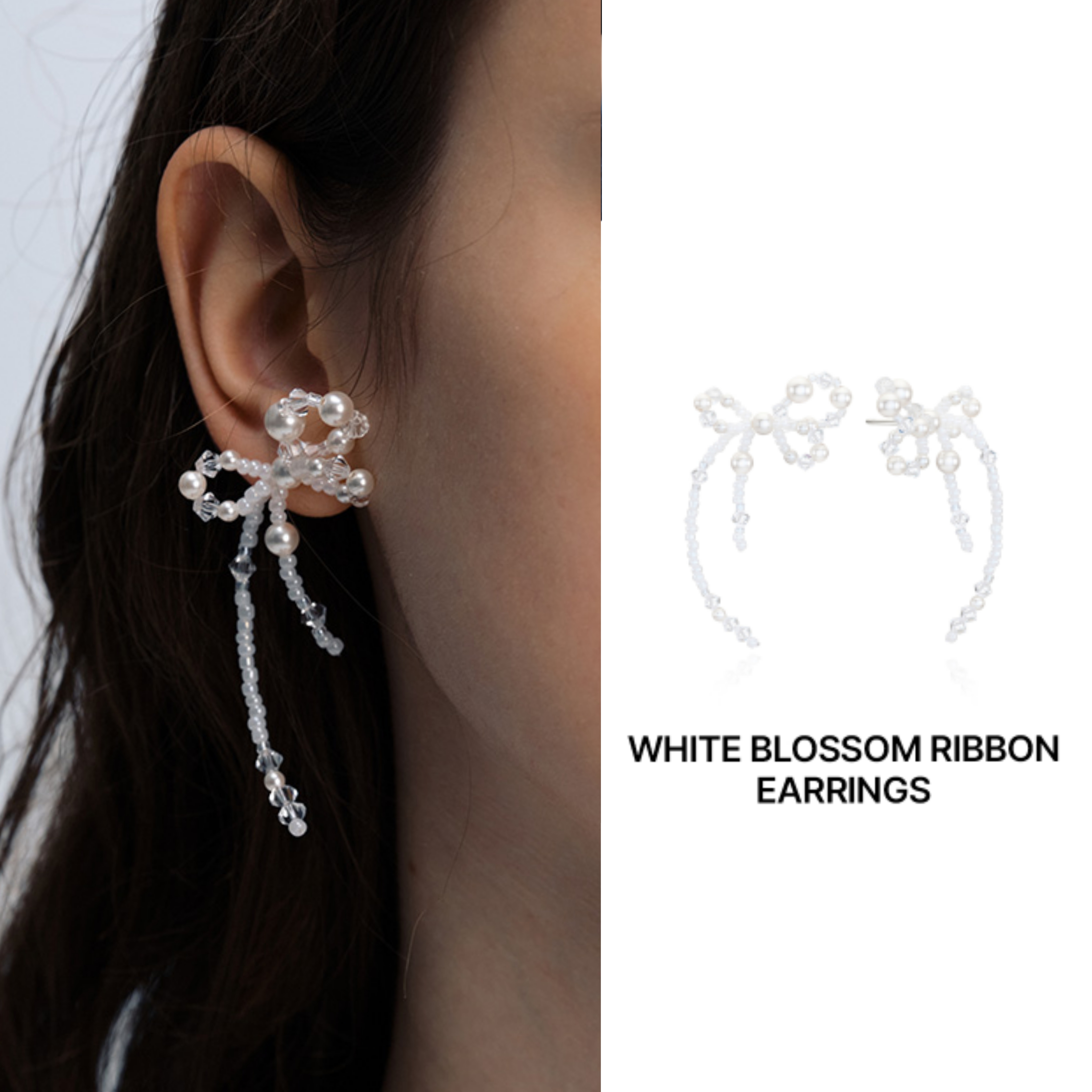 ★VINTAGE HOLLYWOOD★ [Exclusive]White Blossom Ribbon Earrin Vintage Hollywood] White Blossom Ribbon Earrings_VH241