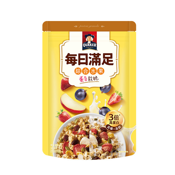 【定期購自由配85折】桂格每日滿足蛋白穀脆-綜合水果250gX2袋 (定期購任選結帳再85折，折扣後滿$3000出貨，每60天配送一次)
