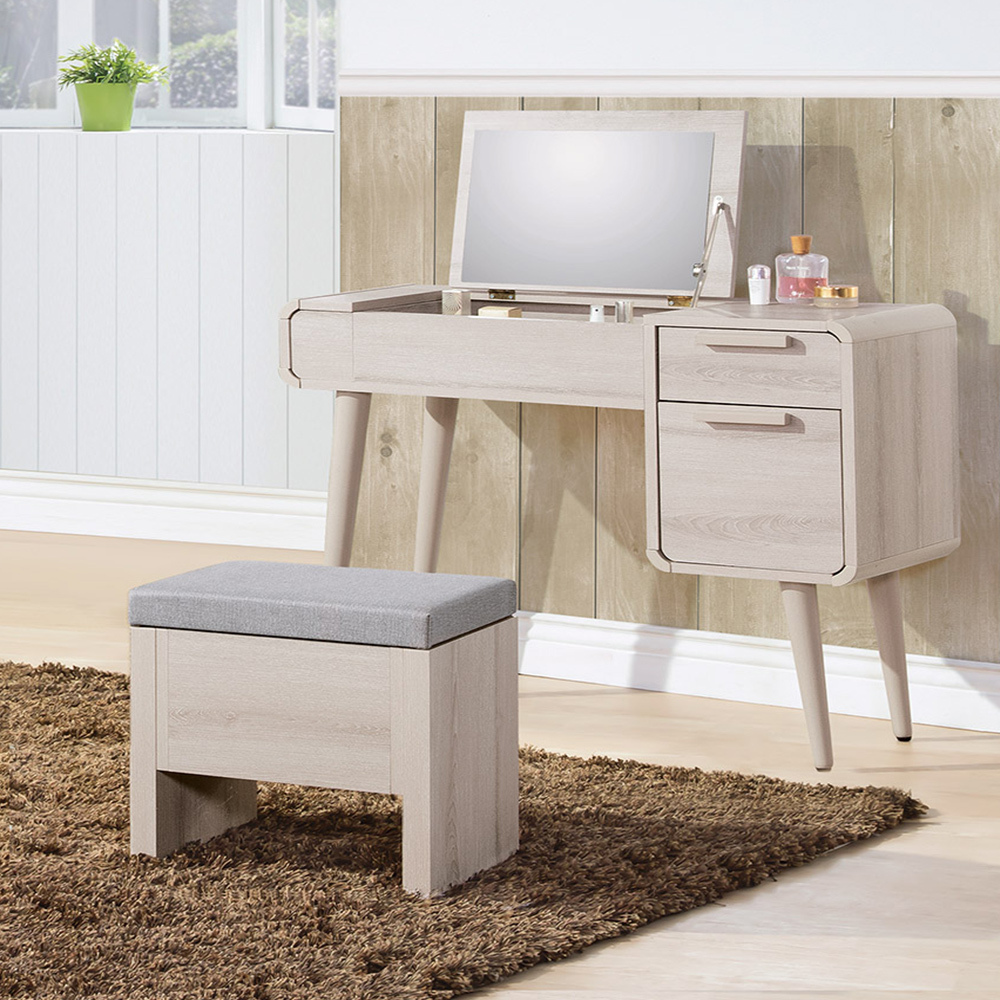 珊迪3尺北歐風掀蓋式化妝桌/鏡台(贈化妝椅)