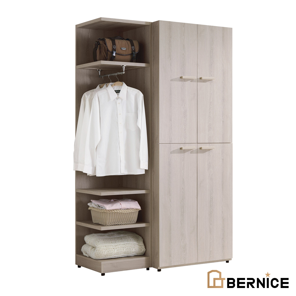 珊迪4.1尺北歐風多功能收納衣櫃組合(四門+開放式)