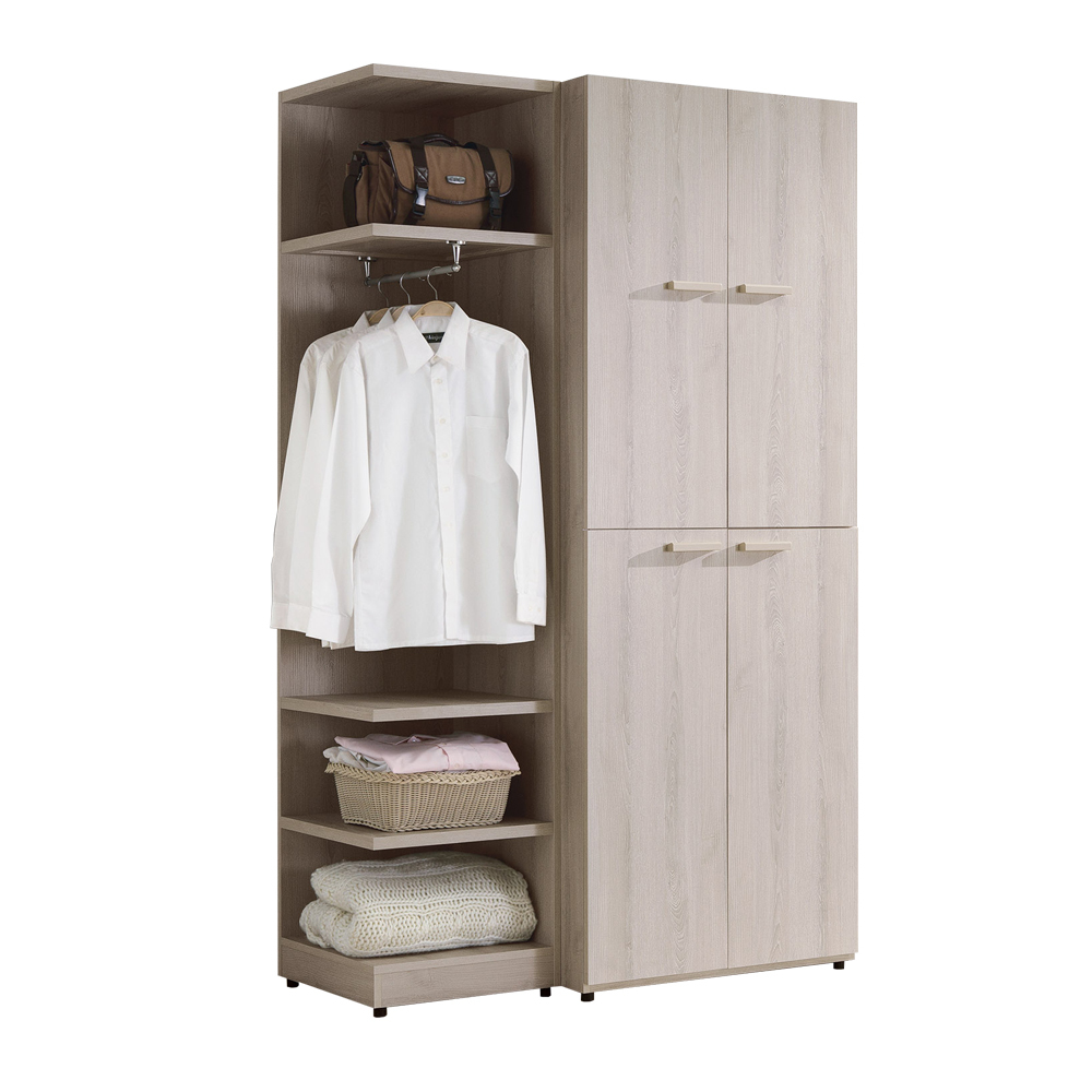 珊迪4.1尺北歐風多功能收納衣櫃組合(四門+開放式)