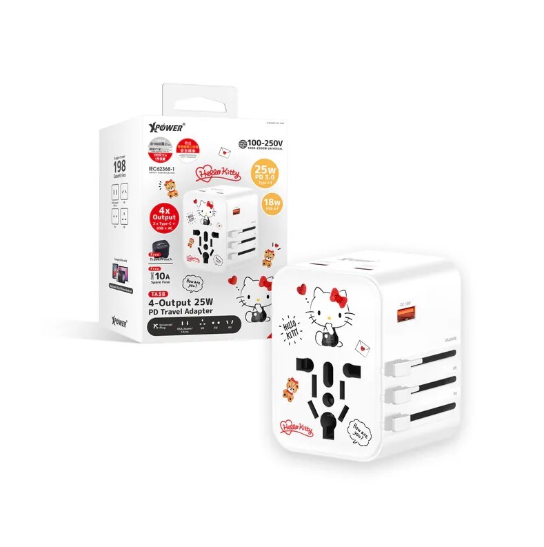 XPower x Sanrio Hello Kitty TA3B 25W 4輸出 PD3.0/PPS旅行充電器