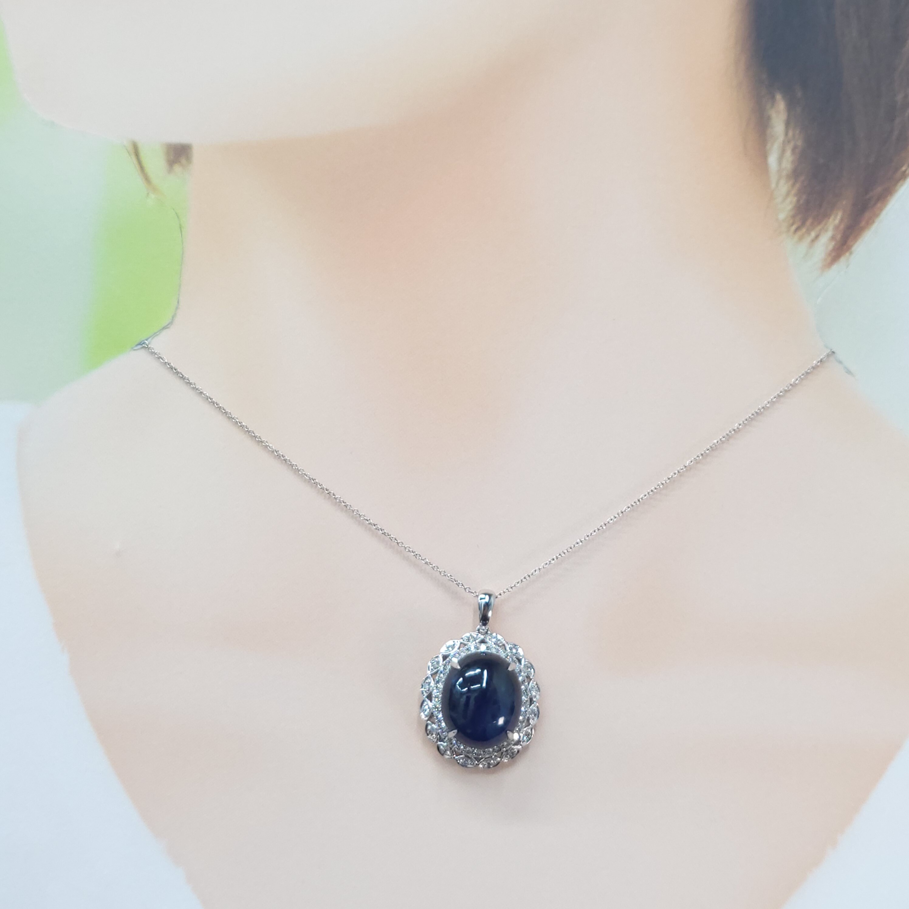 全新18K白金【單粒16卡56份藍寶石】配47份鑽石吊墜