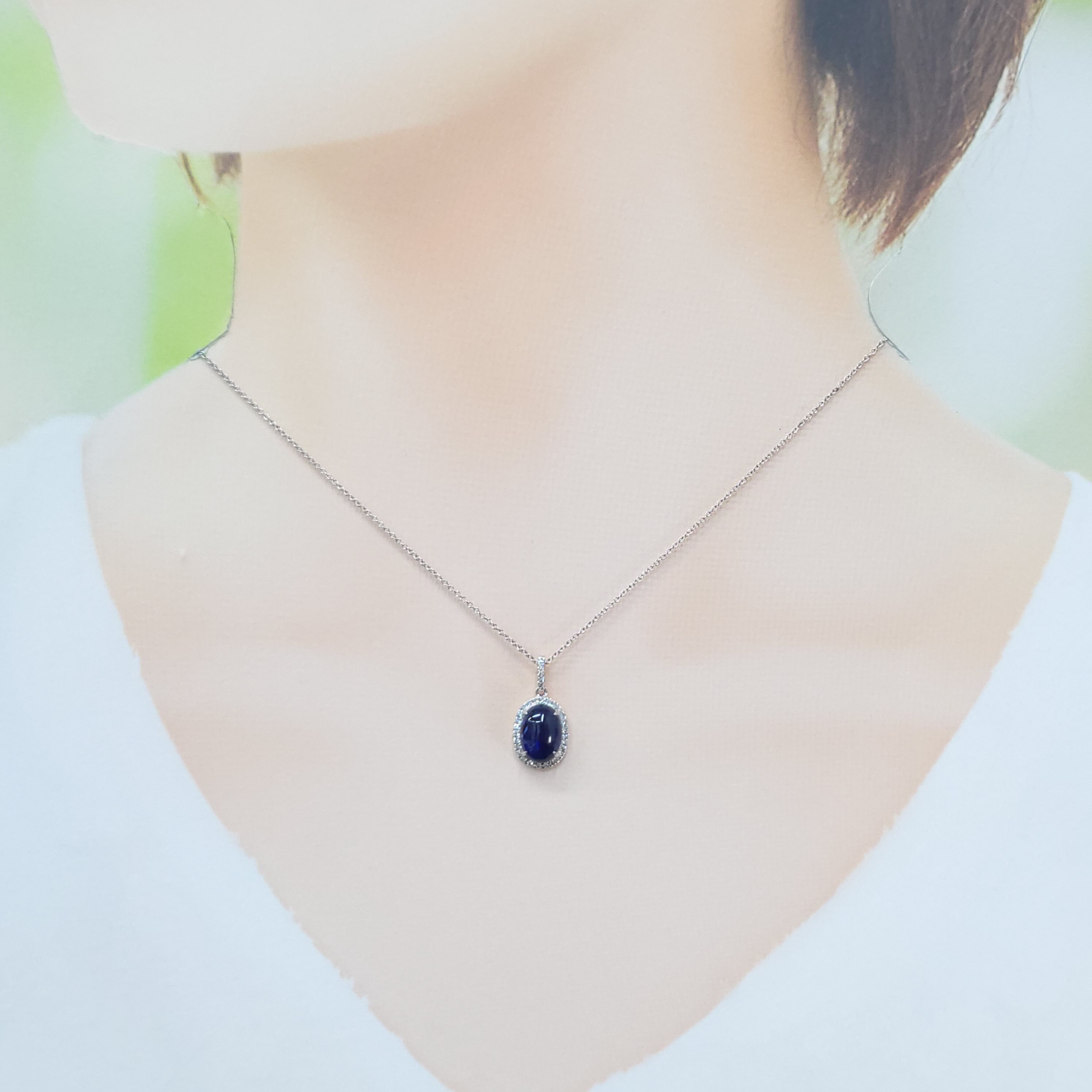 全新18K白金【單粒3卡5份藍寶石】配13份鑽石吊墜