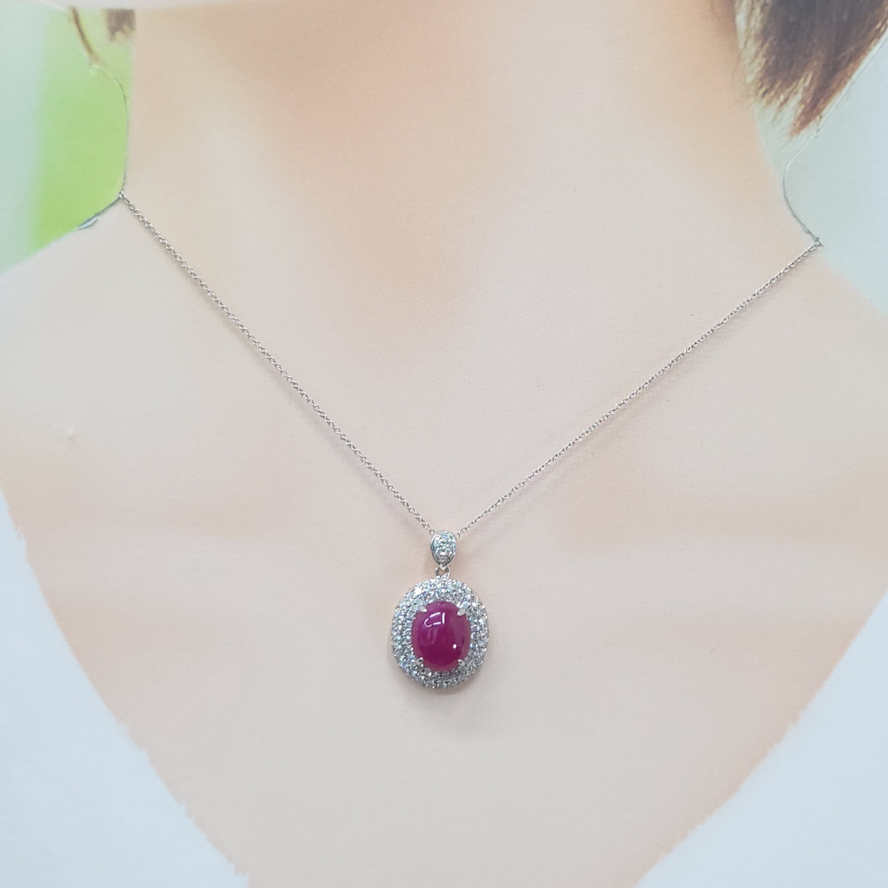 全新18K白金【單粒6卡10份紅寶石】配81份鑽石吊墜