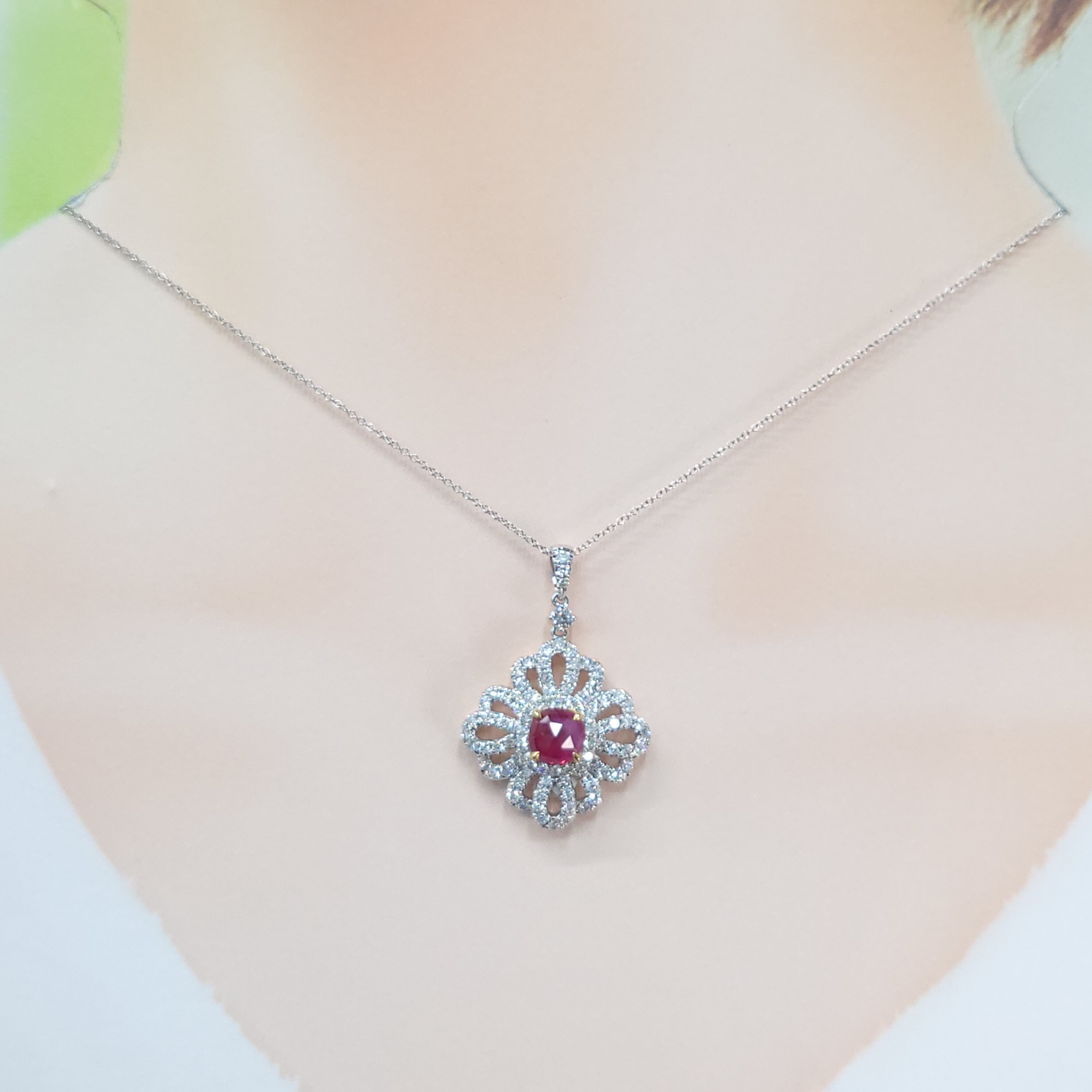 18K Gold 1.20ct Ruby and Diamond Pendant