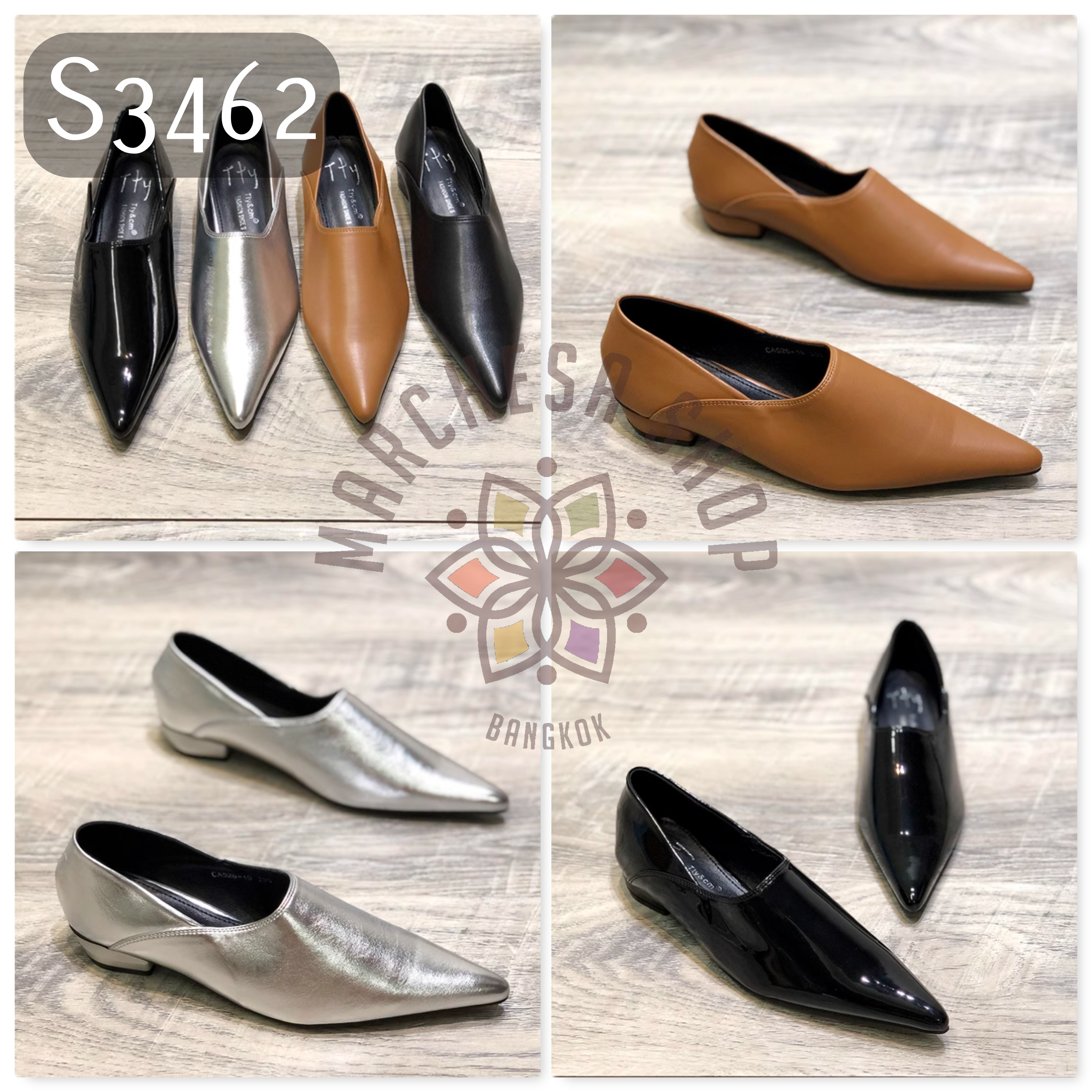 S3462 - 羊皮深口尖頭低踭鞋