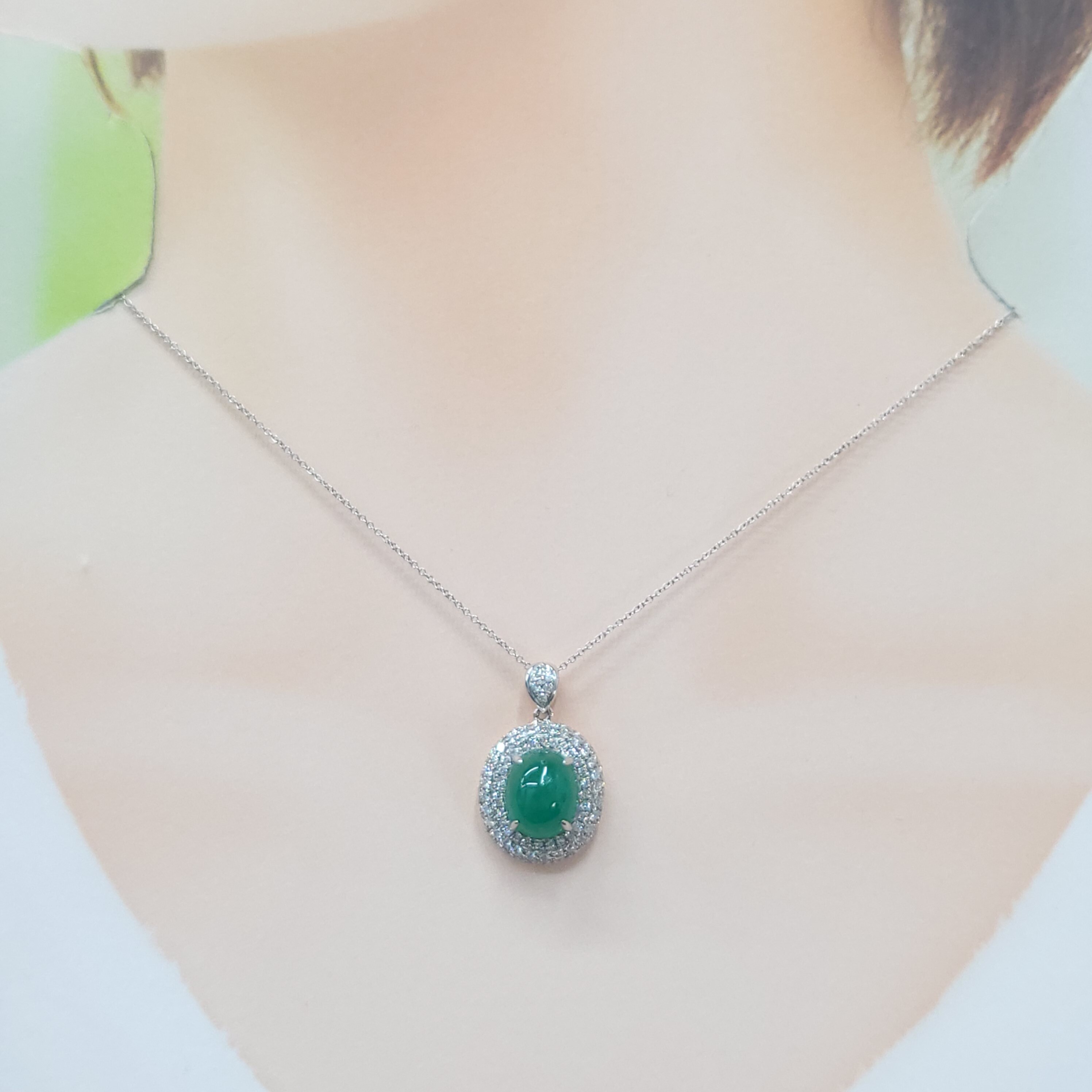 全新18K白金【單粒4卡97份綠寶石】配81份鑽石吊墜