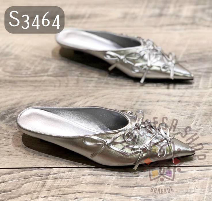 S3464 - 牛皮型格綁結尖頭低踭涼拖