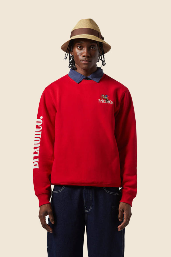 BRIXTON - 圓領刷毛上衣 -紅色