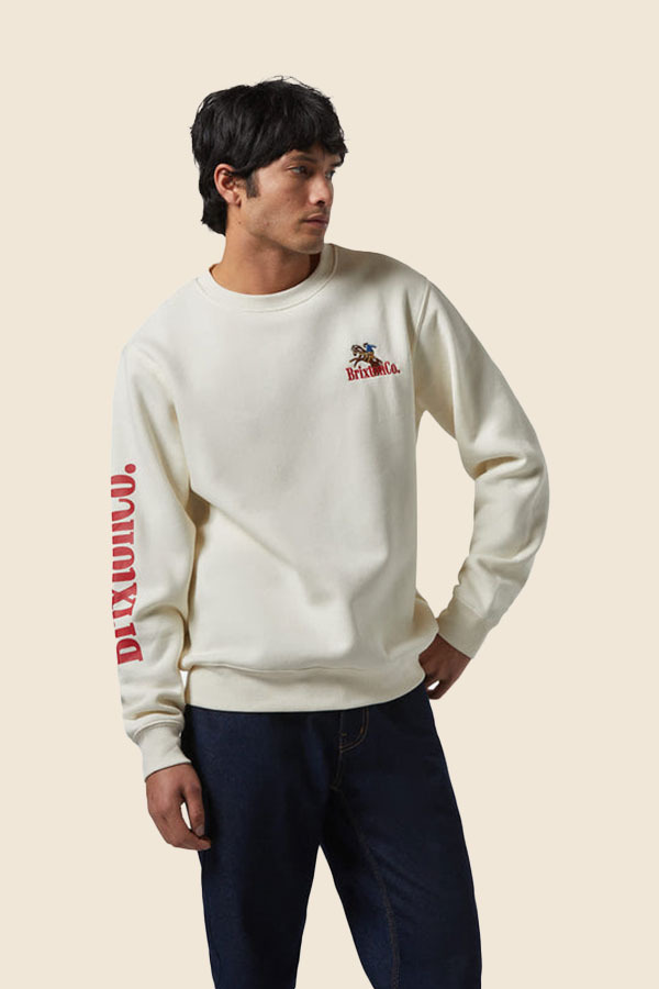 BRIXTON - 圓領刷毛上衣 - 經典白