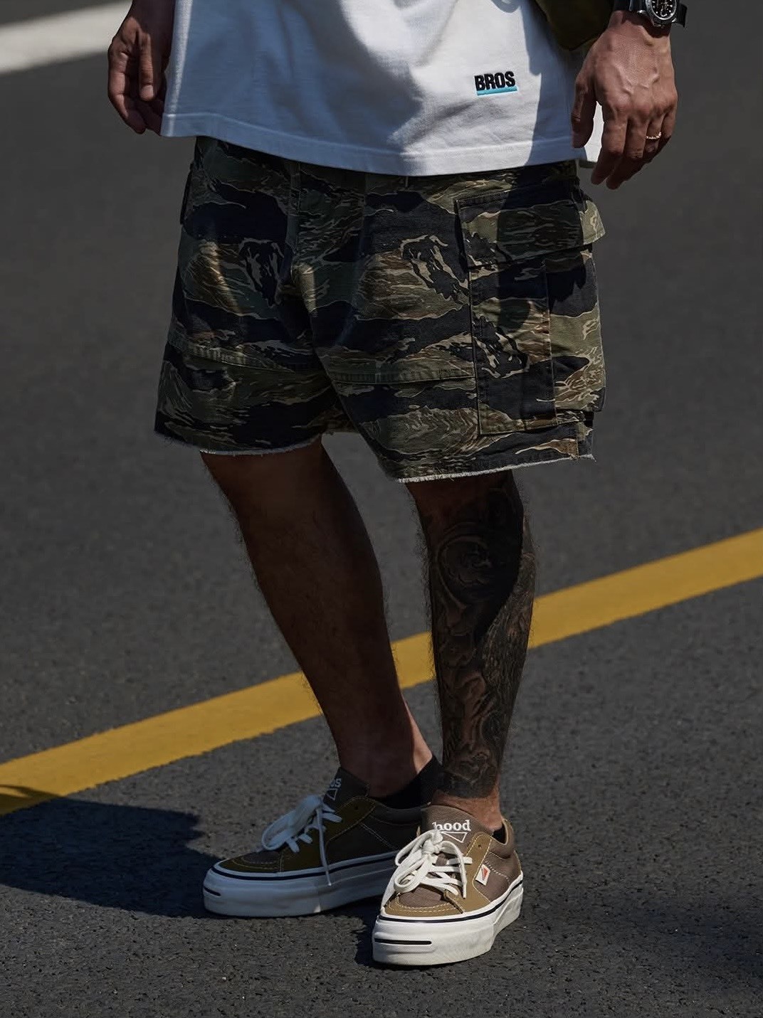 #預購 Broshood 25SS 日系復古 重水洗做舊 不收邊 虎紋迷彩 工裝短褲 2色