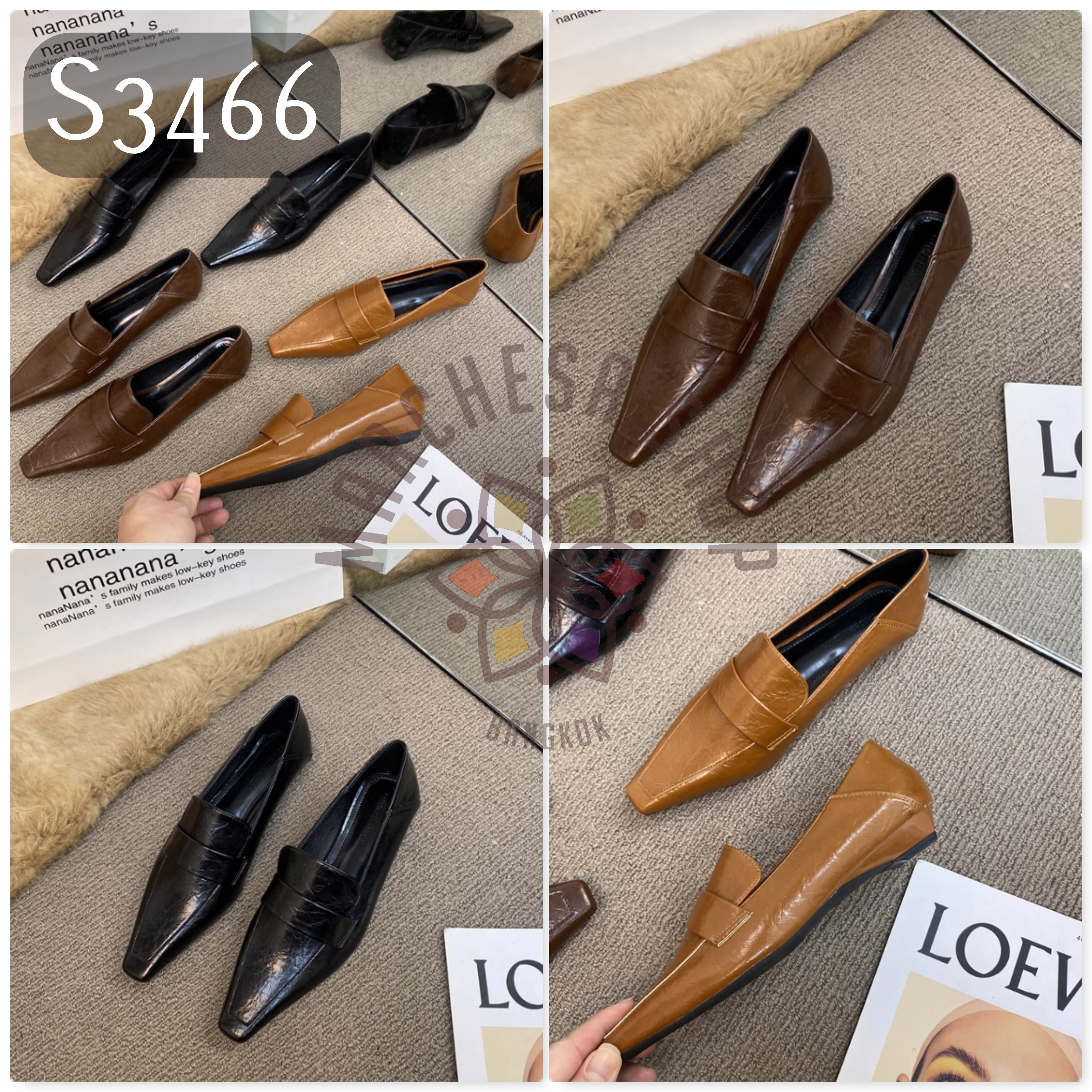 S3466 - 牛軟皮簡約型格方尖頭船踭鞋