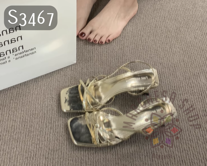 S3467 - 牛皮簡約交叉結幼帶高踭涼鞋