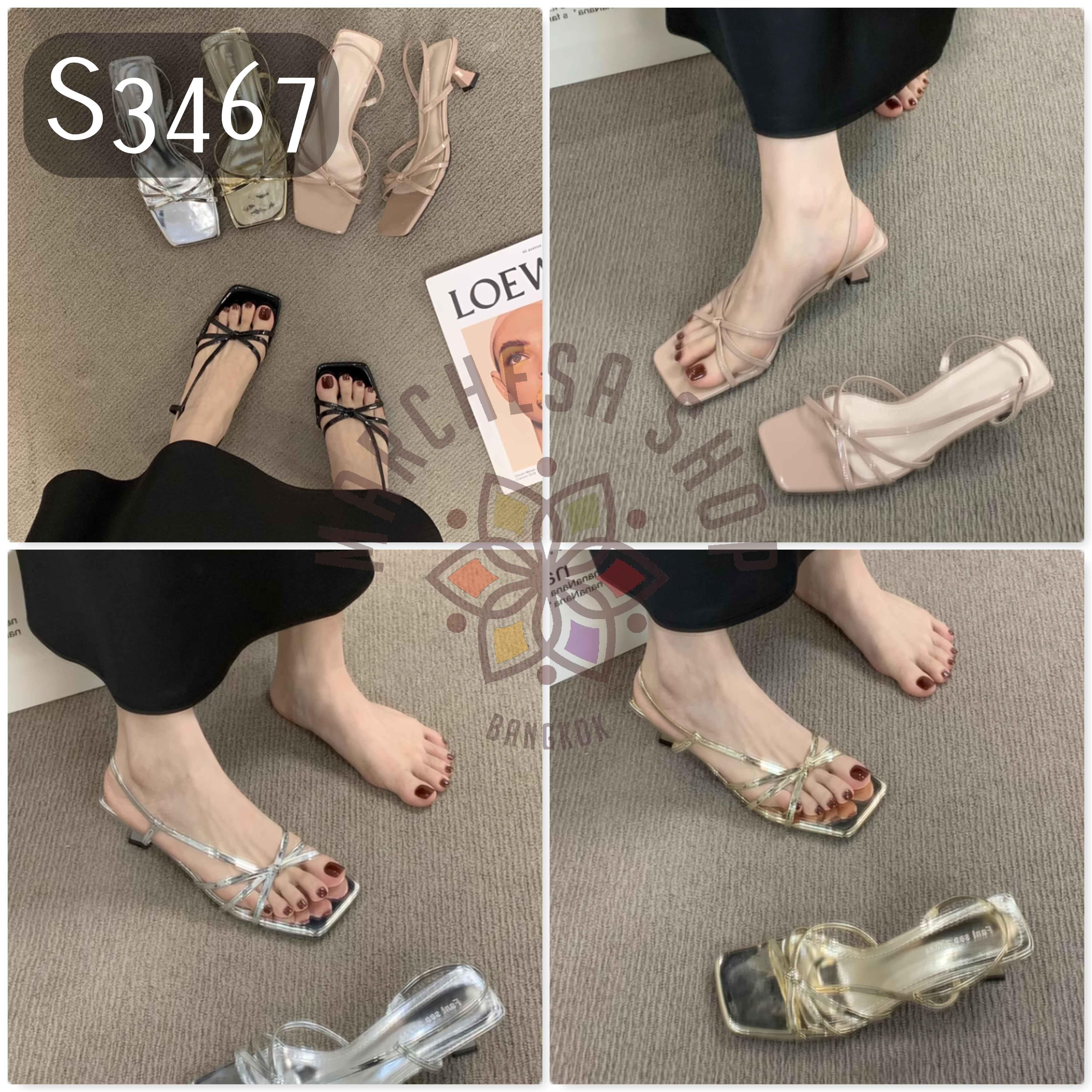 S3467 - 牛皮簡約交叉結幼帶高踭涼鞋