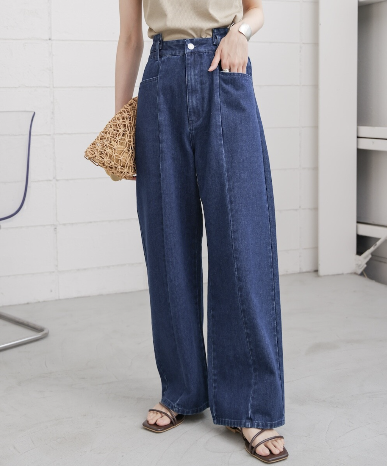 前腰階梯式設計牛仔褲