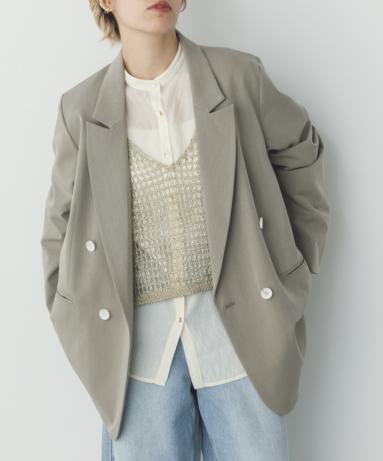 斜紋布雙排扣西裝外套