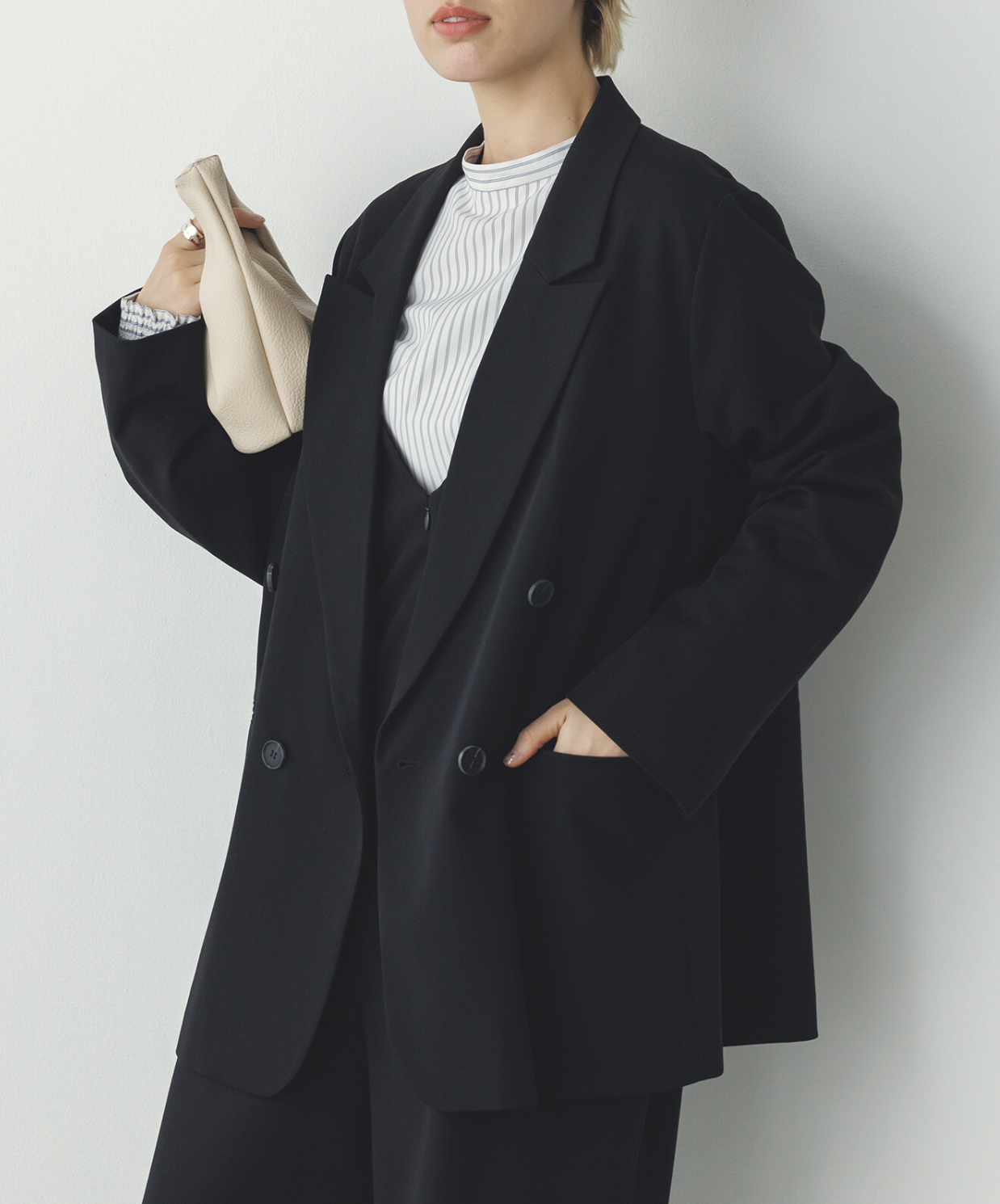 斜紋布雙排扣西裝外套
