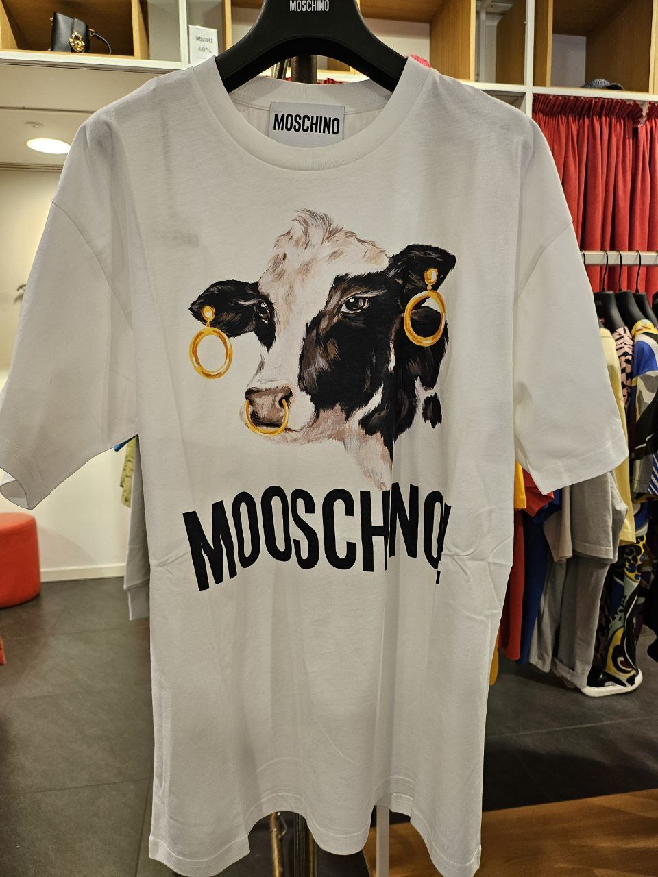 [E] MOSCHINO WHITE COUTURE MOOSCHINO COW T-SHIRT OVERSIZED LOOSE BOXY T-SHIRT, DJ070754401001 (EM10)